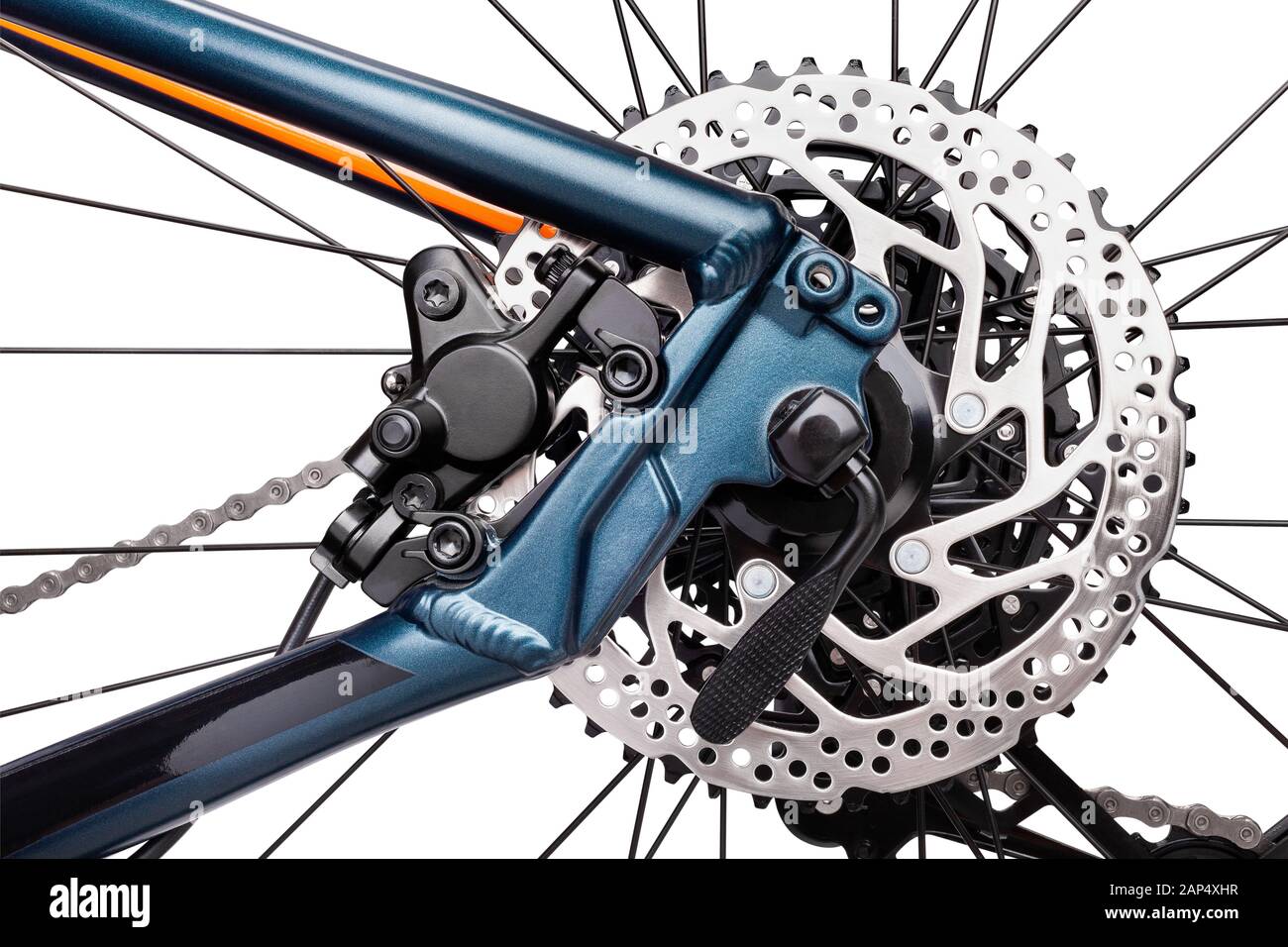 Frein de roue arrière vélo voie isolated on white Banque D'Images