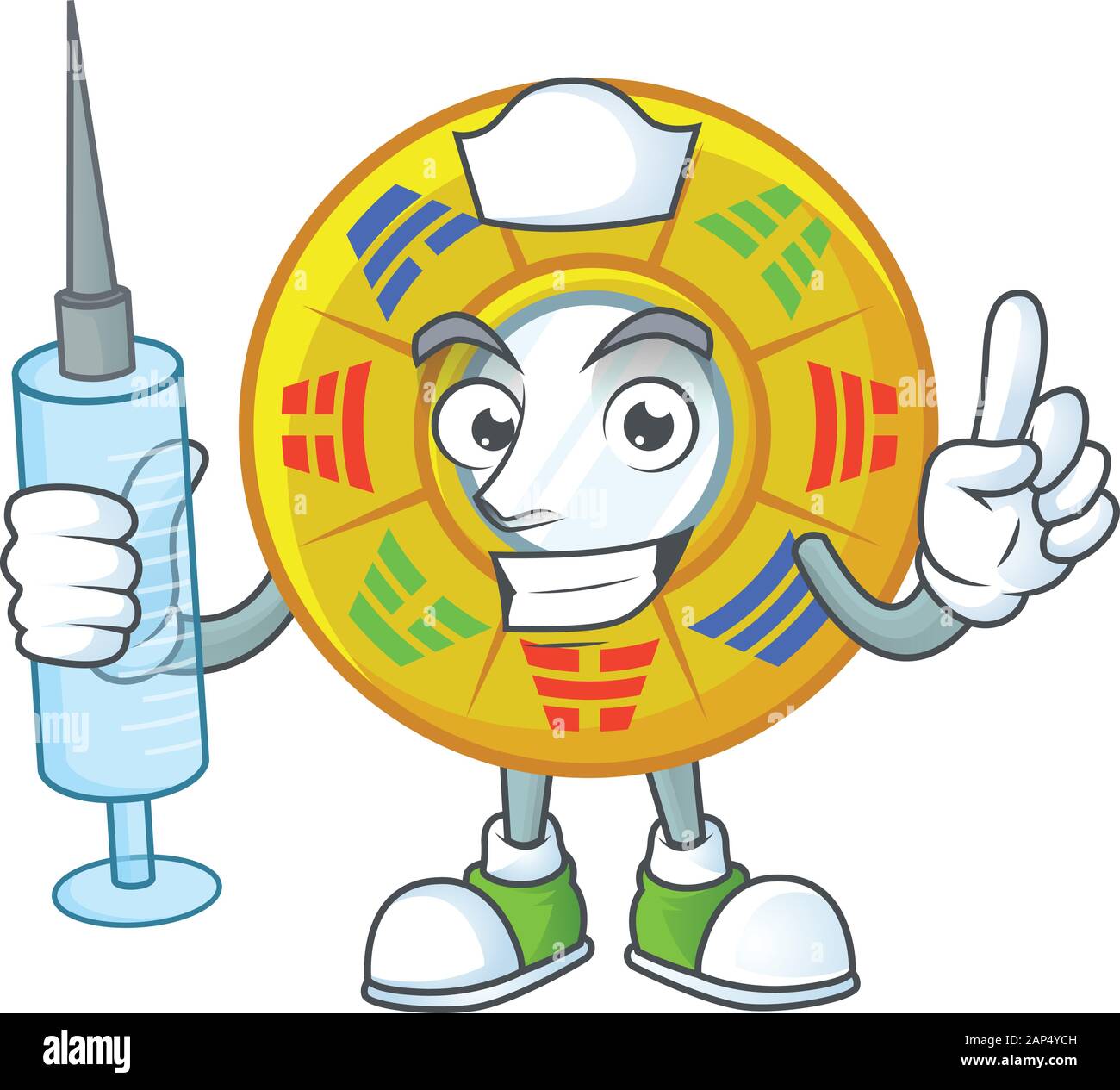 Infirmière Smiley cercle chinois feng shui personnage avec une seringue Illustration de Vecteur