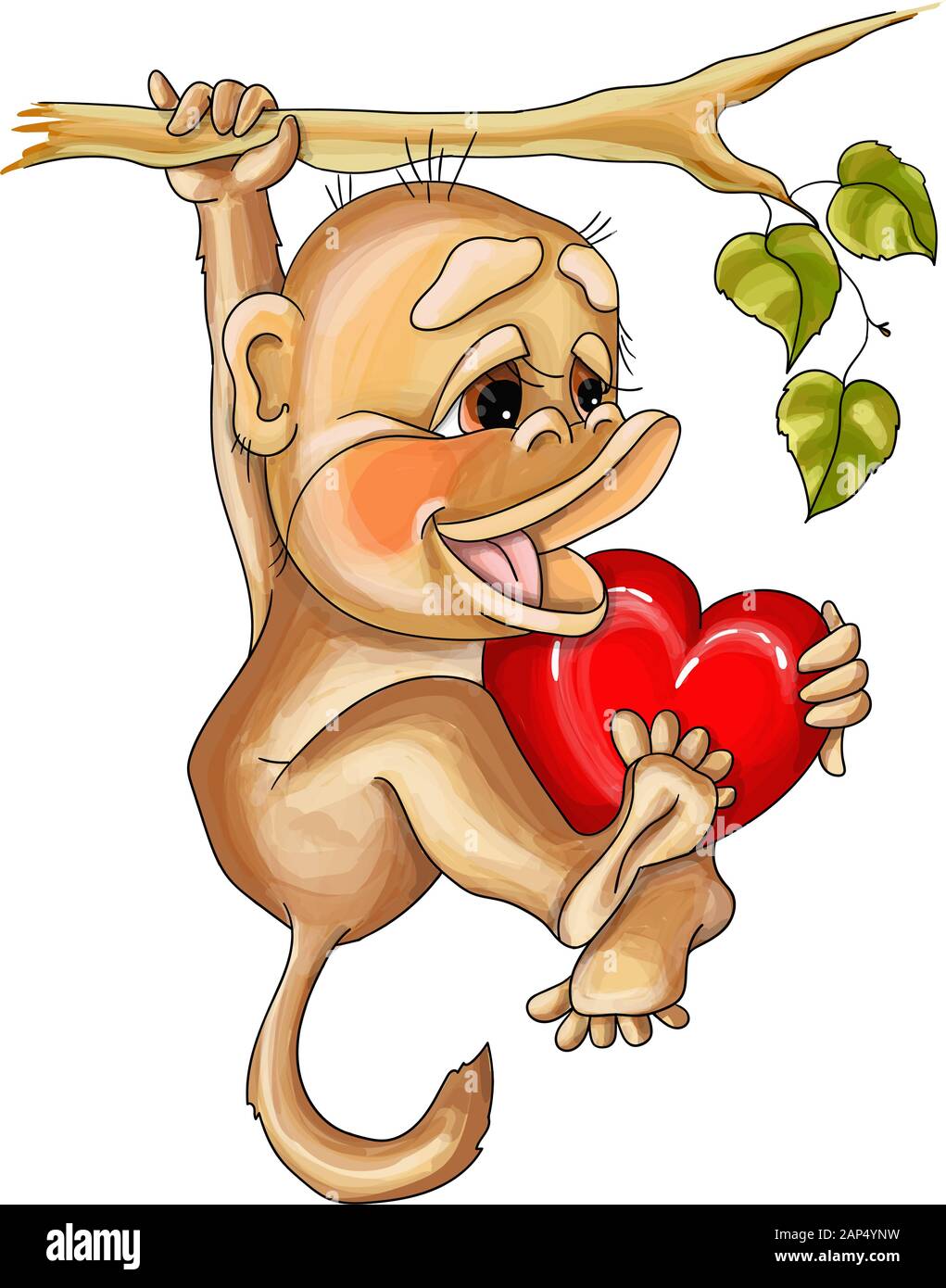 Valentine illustration vectorielle dans l'amour de singe accroché sur une branche Illustration de Vecteur