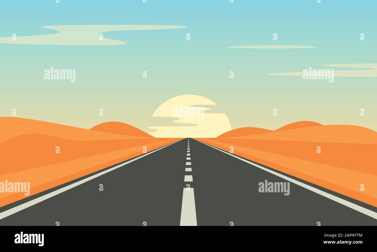 Route dans le désert. La route d'asphalte avec des marques dans la campagne. Illustration de Vecteur