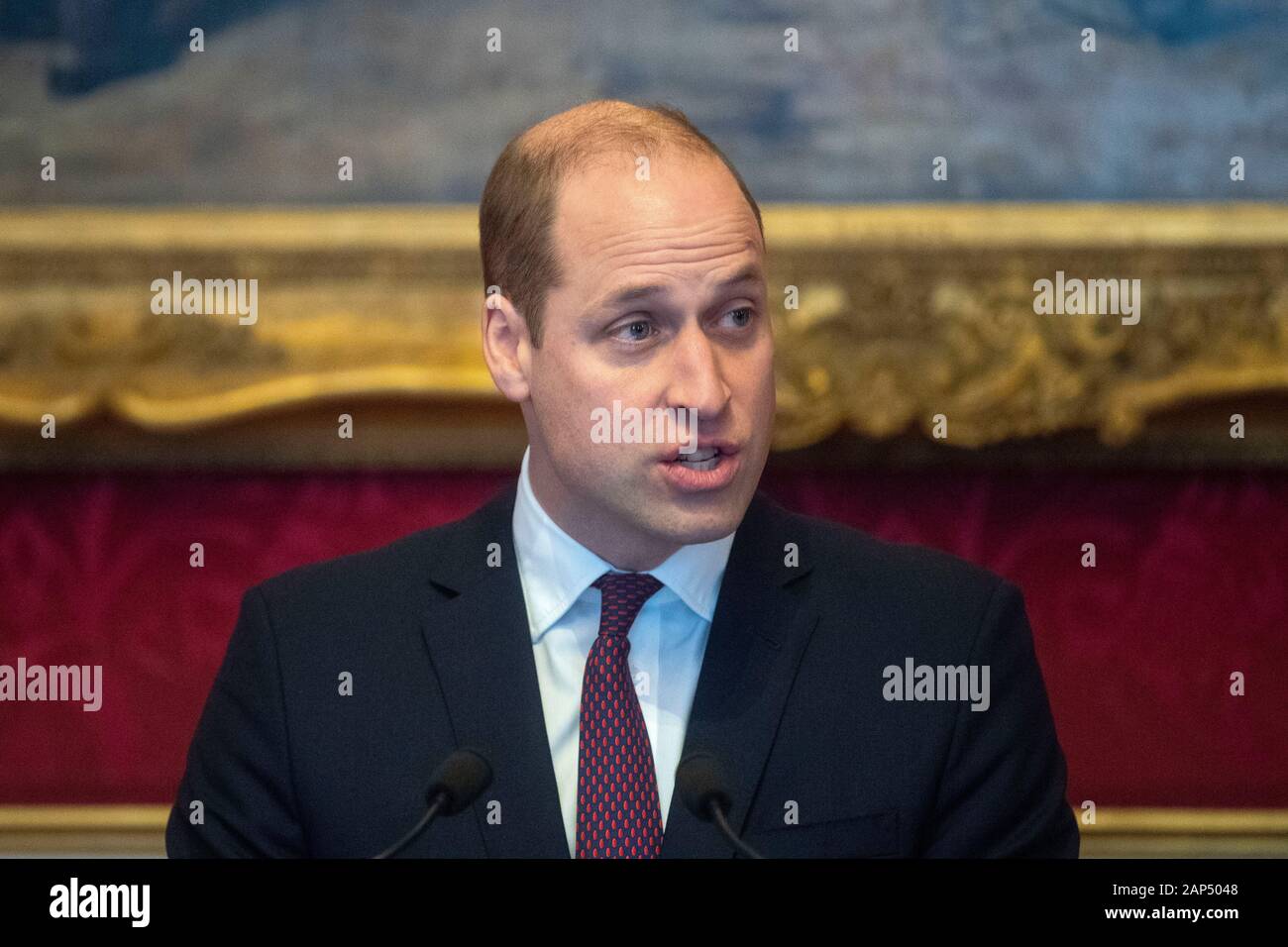 Le duc de Cambridge, en tant que président de United pour la faune, fait un discours lors de la réunion de l'Organisation pour les groupes de la faune au St James's Palace, Londres. PA Photo. Photo date : mardi 21 janvier, 2020. Voir l'activité de la faune ROYAL story. Crédit photo doit se lire : Victoria Jones/PA Wire Banque D'Images