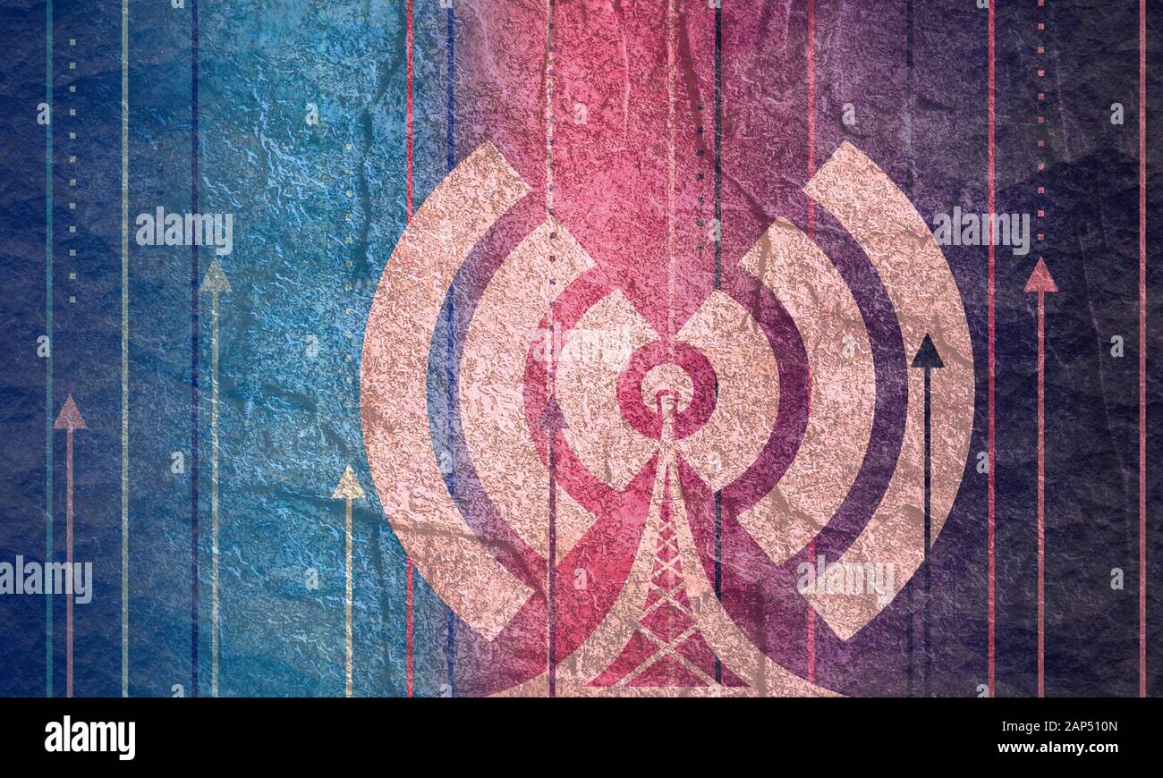 Icône Symbole Wi Fi. Image relative de la technologie Mobile gadgets. Arrière-plan abstrait géométrique avec rayures. Banque D'Images