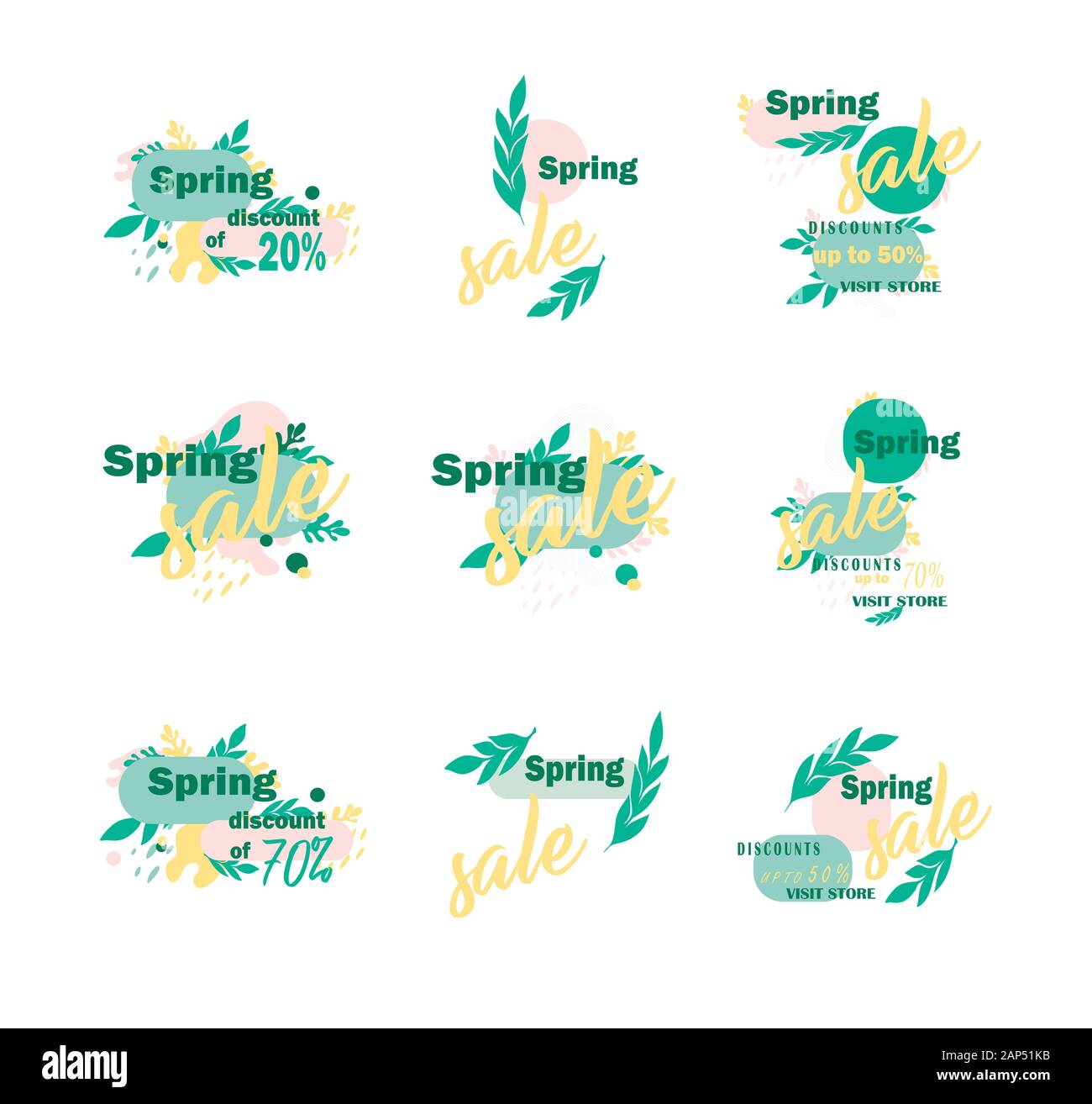 Vector set icônes tendances printemps - vente, rabais saisonniers. Illustration de Vecteur