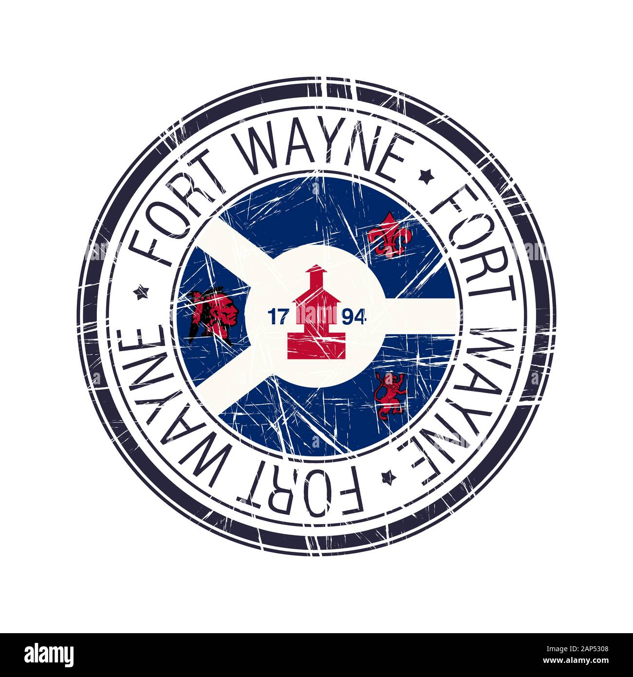 Ville de fort Wayne cachet postal en caoutchouc, objet vectoriel sur fond blanc Illustration de Vecteur