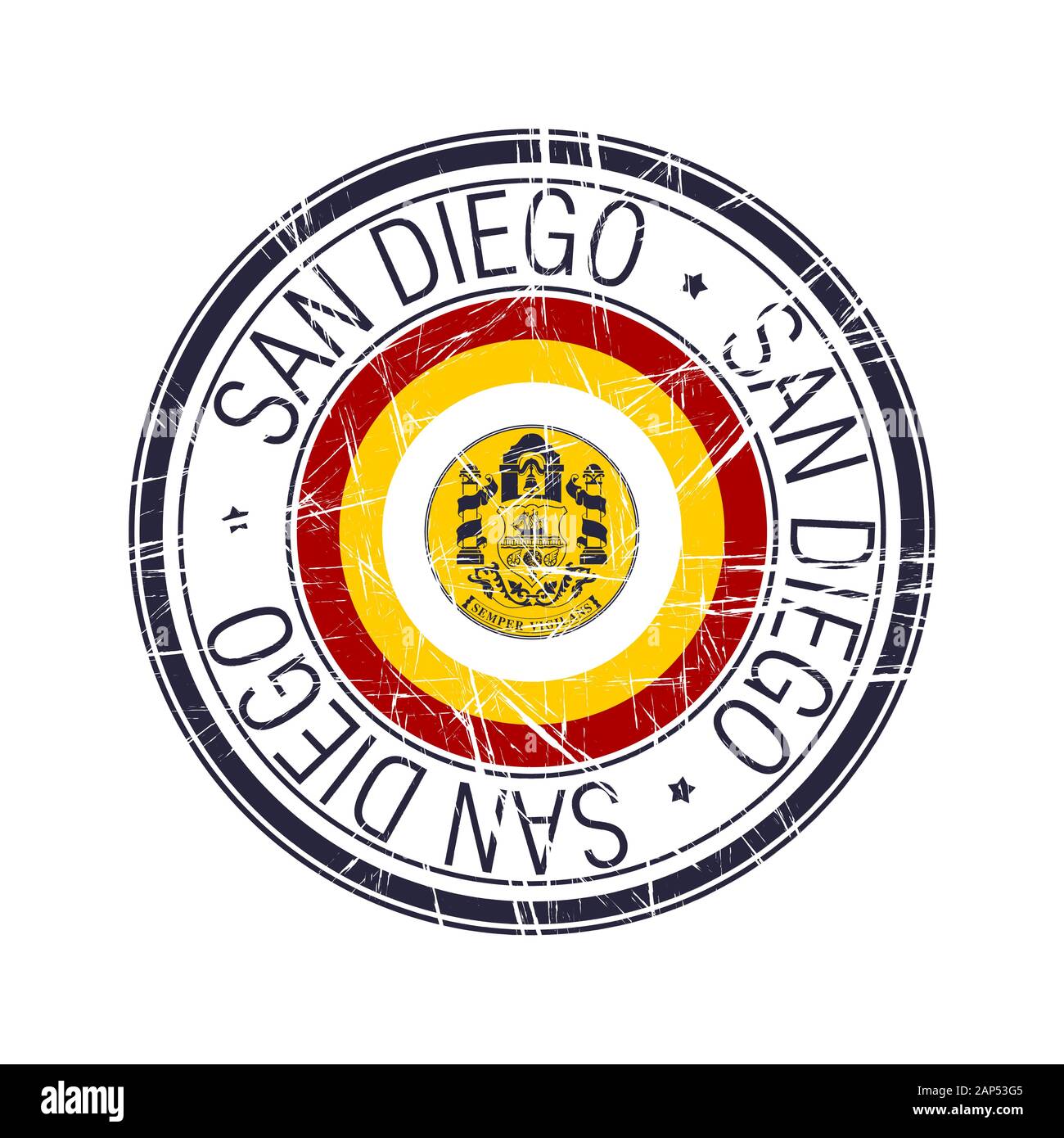 Ville de San Diego cachet postal en caoutchouc, objet vectoriel sur fond blanc Illustration de Vecteur