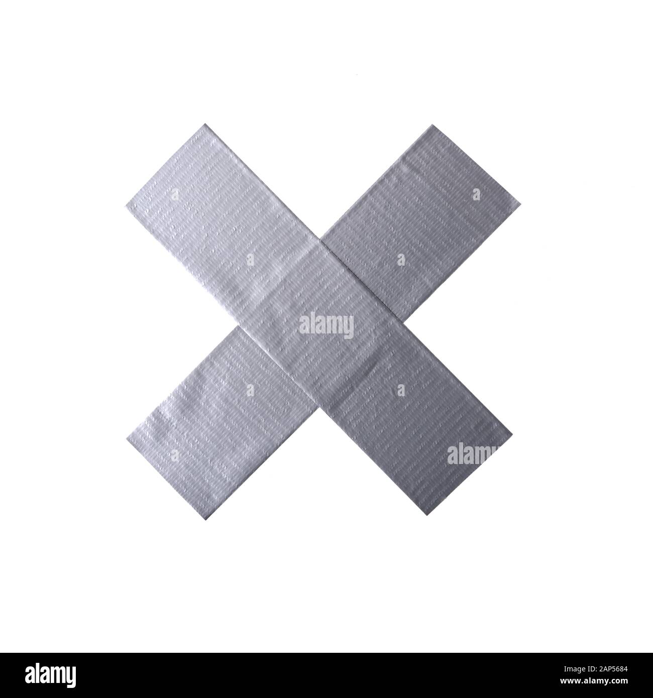 Adhésif croix de scotch gris isolé sur fond blanc Banque D'Images