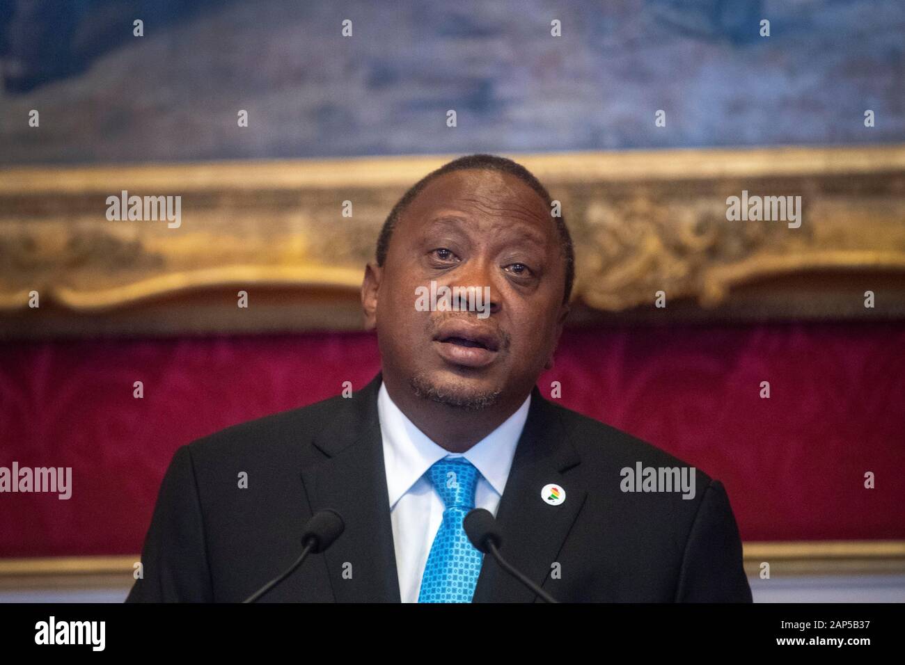 Président du Kenya, Uhuru Kenyatta, fait un discours lors de la réunion de l'Organisation pour les groupes de la faune au St James's Palace, Londres. PA Photo. Photo date : mardi 21 janvier, 2020. Voir l'activité de la faune ROYAL story. Crédit photo doit se lire : Victoria Jones/PA Wire Banque D'Images