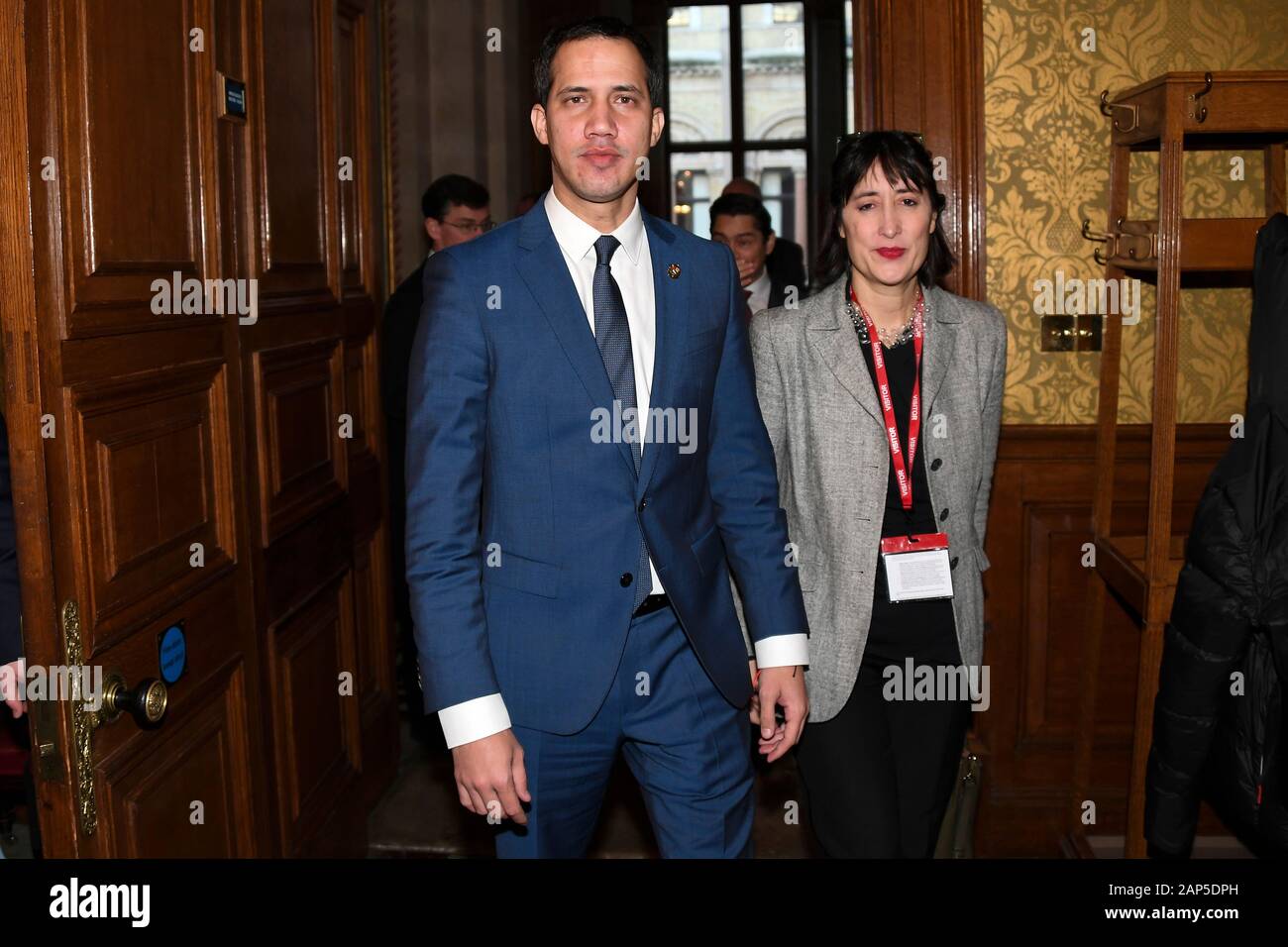 Le Venezuela est leader de l'Opposition Juan Guaido arrivant au ministère des Affaires étrangères et du Commonwealth à Londres avant sa rencontre avec le Ministre des affaires étrangères, Dominic Raab. Banque D'Images