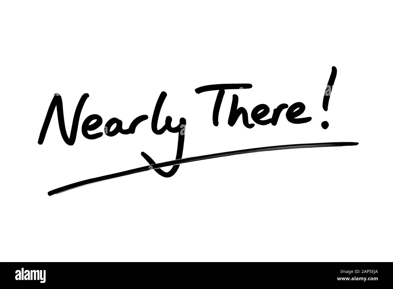 Près de là ! À la main sur un fond blanc. Banque D'Images