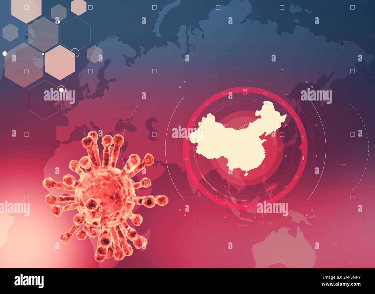 Vue microscopique de coronavirus, un pathogène qui s'attaque aux voies respiratoires. L'analyse et de test, d'expérimentation. Le SRAS. 3D render Banque D'Images