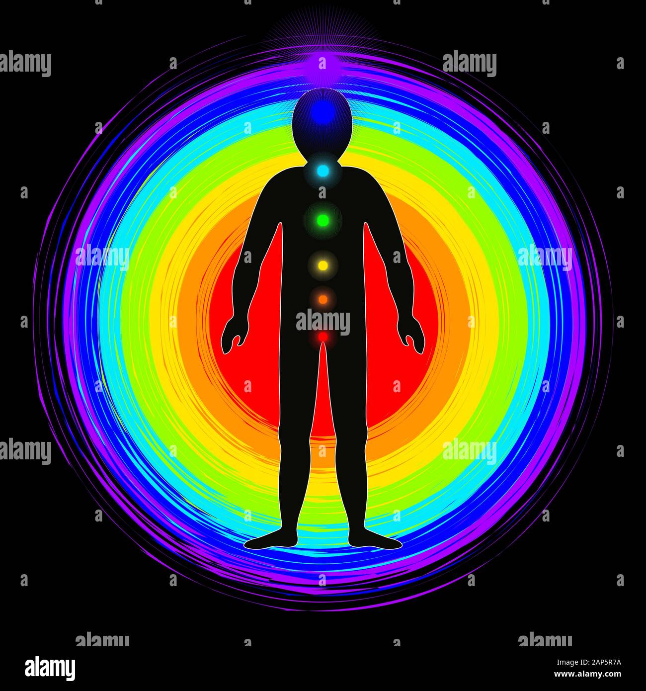 L'aura du corps. Les couches de couleur arc-en-ciel du corps masculin. Éthérique, émotionnel, métalliques, astral, causal et céleste couche. Vecteur isolé Illustration de Vecteur