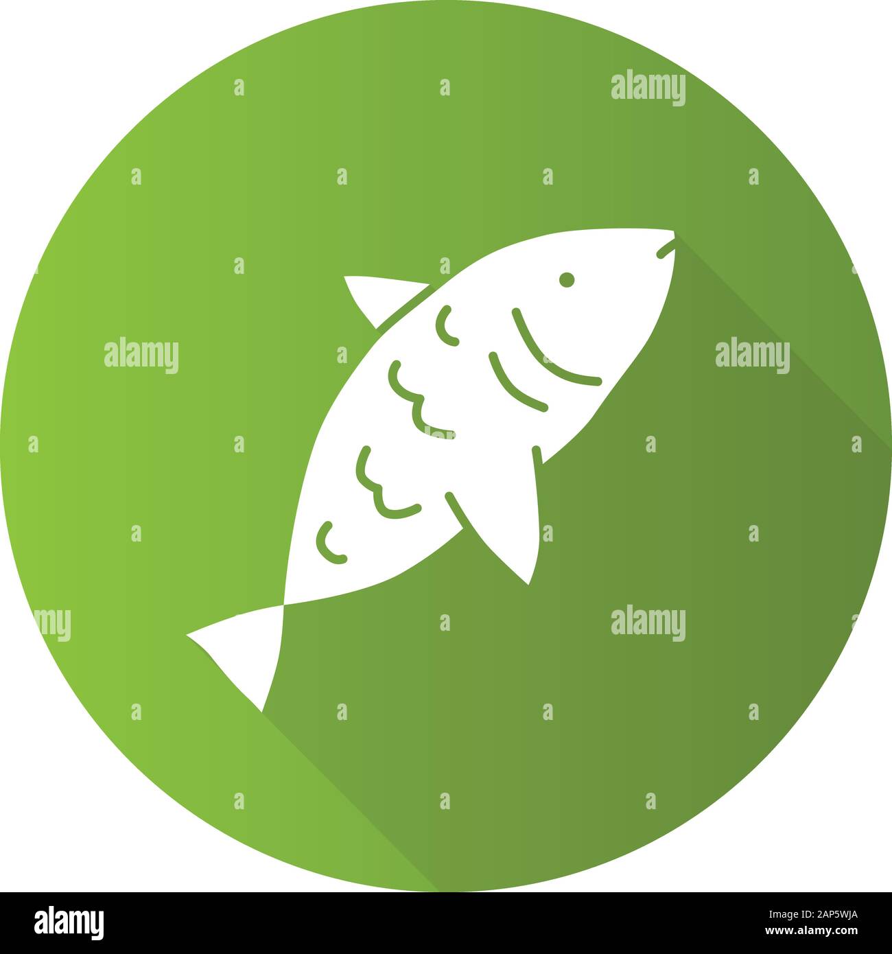 Design plat vert poisson cru ombre portée de l'icône de glyphe. L'animal d'eau salée avec des nageoires, branchies et des écailles vector illustration silhouette. Cuisine Marine, pêc Illustration de Vecteur
