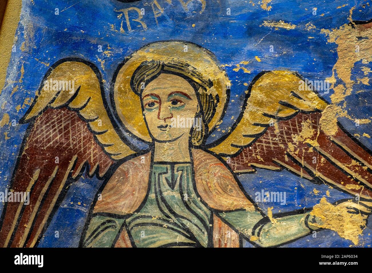 Peintures romanes en plein air. Le Musée diocésain de Jaca est l'une des plus belles collections de fresques romanes au monde. Banque D'Images
