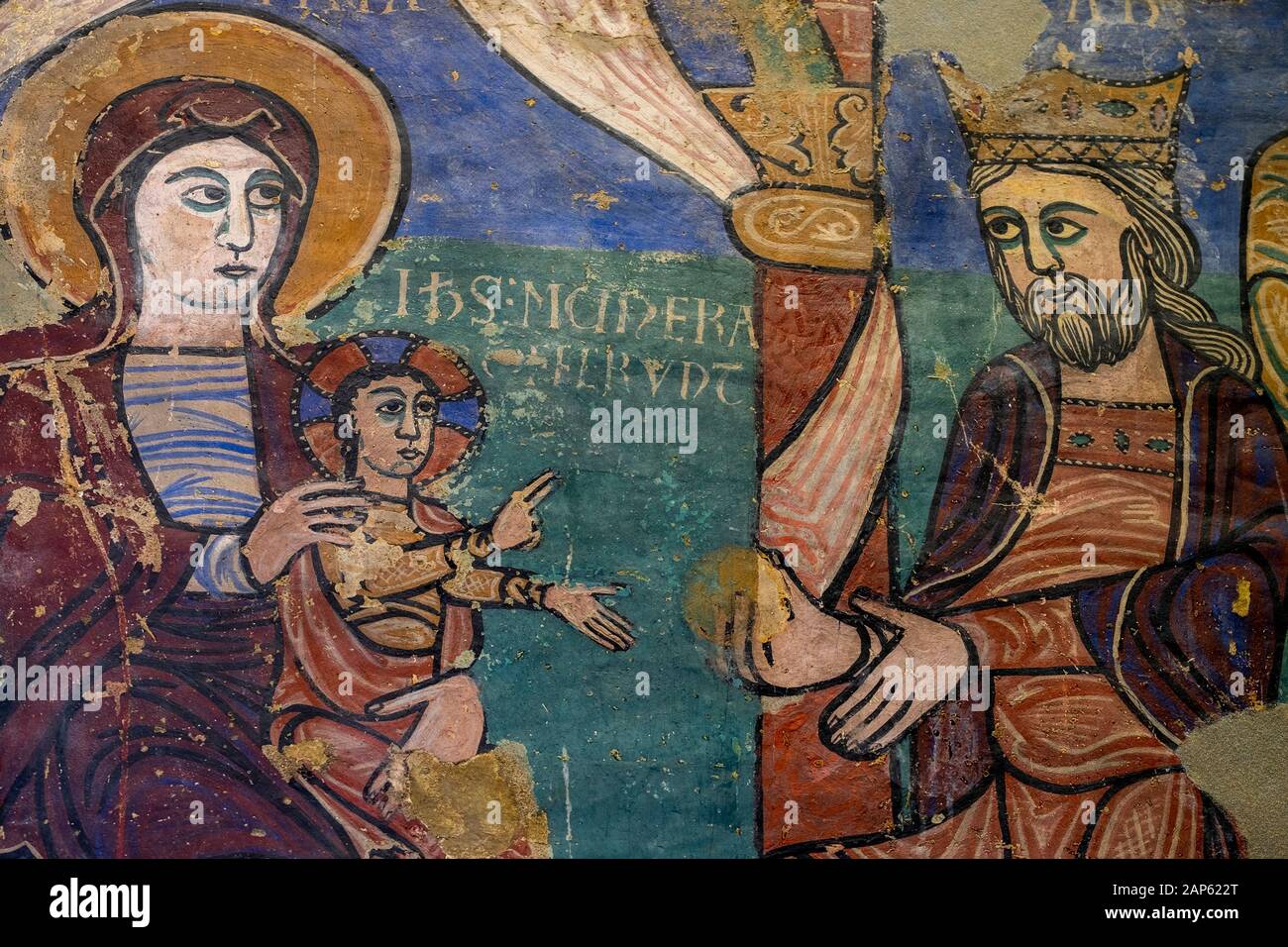 Peintures romanes en plein air. Le Musée diocésain de Jaca est l'une des plus belles collections de fresques romanes au monde. Banque D'Images