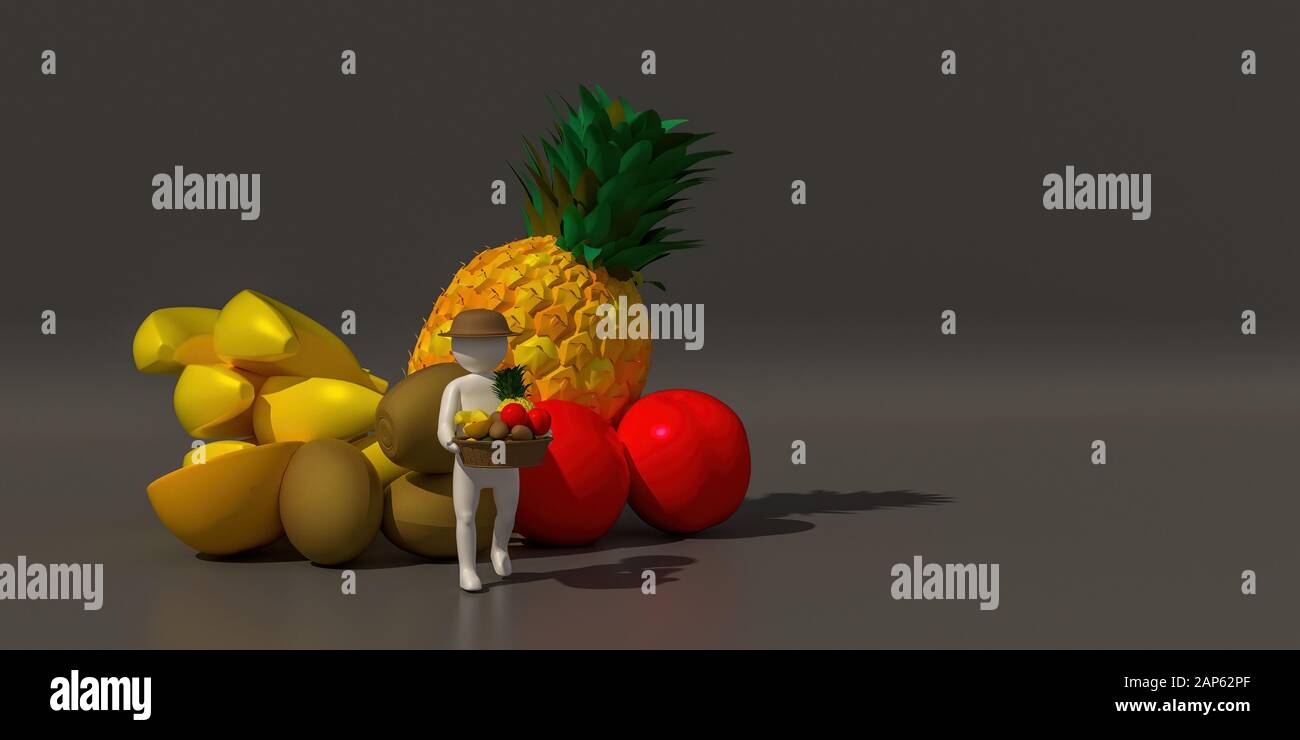 illustrateur en trois dimensions, rendu en trois dimensions du caractère blanc des jardiniers de fruits. Banque D'Images