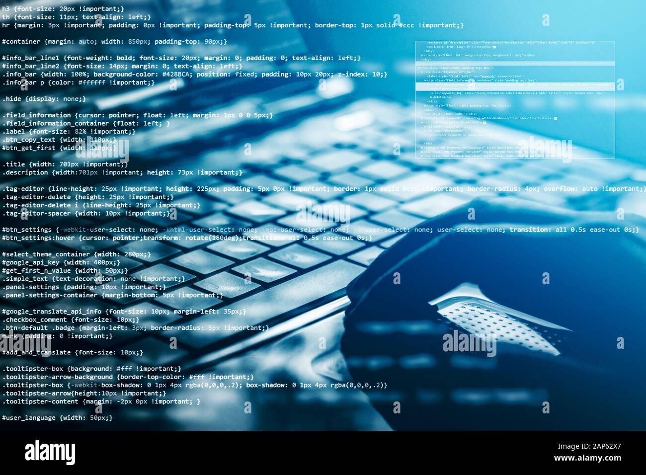 Hacker en utilisant l'ordinateur portable. Beaucoup de chiffres sur l'écran de l'ordinateur. Banque D'Images