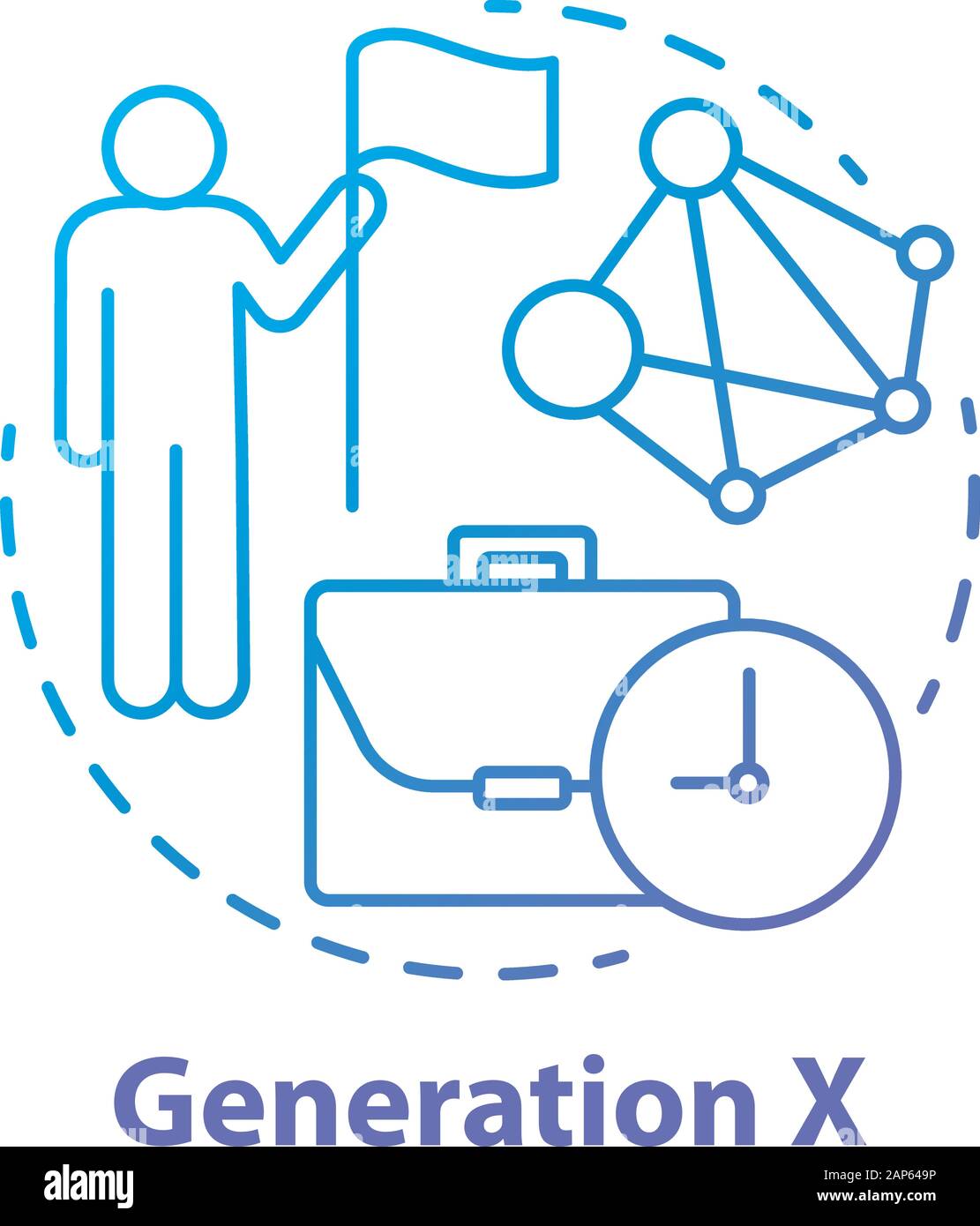 Génération X concept icône. Le groupe d'âge idée fine ligne illustration. Info- ?la croissance. La réalisation des objectifs personnels. La promotion de l'emploi. Compétences en leadership improveme Illustration de Vecteur