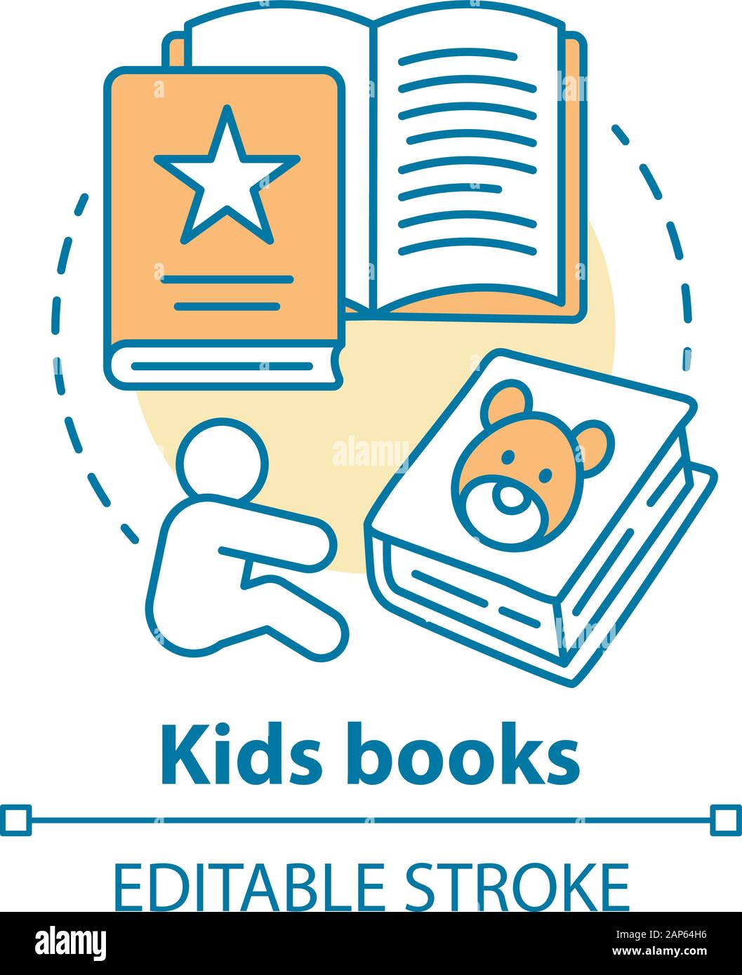 Enfants livres concept icône. La littérature pour enfants idée fine ligne illustration. Des contes, des livres d'images, des poèmes pour enfants. Des exercices d'éducation préscolaire. V Illustration de Vecteur