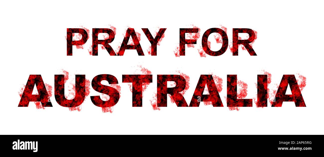 Priez Pour L'Australie Typographie Design Avec Des Feux Sur Fond Blanc. Save Australia Concept. Aidez Les Gens Et Les Animaux. Modèle De Don. Série de Massi Banque D'Images