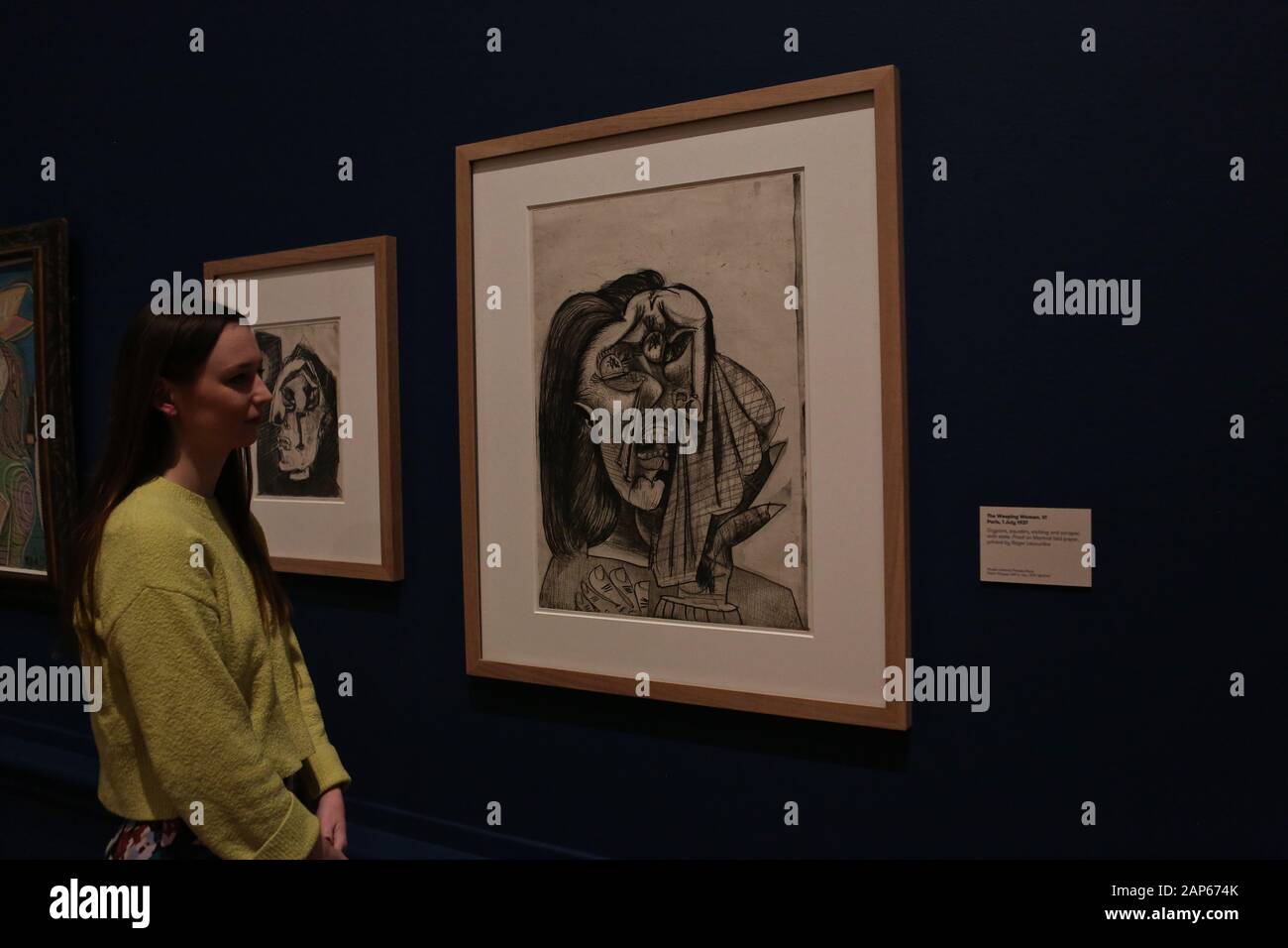 Bringin réuni plus de 300 œuvres et englobant l'ensemble de Picasso 80 ans de carrière , ce ground breaking exposition porte sur la myriade de façons dont l'artiste a travaillé .Pablo Picasso a travaillé dans une variété de médiums . Son engagement prolongé a connu une croissance de la profonde reconnaissance de l'artiste le monde physique et son désir de manipuler différents matériaux . Faits saillants : Femmes un leur toilette un extraordinaire collage de coupé et collé . Les dessins de Picasso : Self portrait et femme assise ( Dora)ils disposent avec la variété des techniques d'impression qu'il explore . Banque D'Images