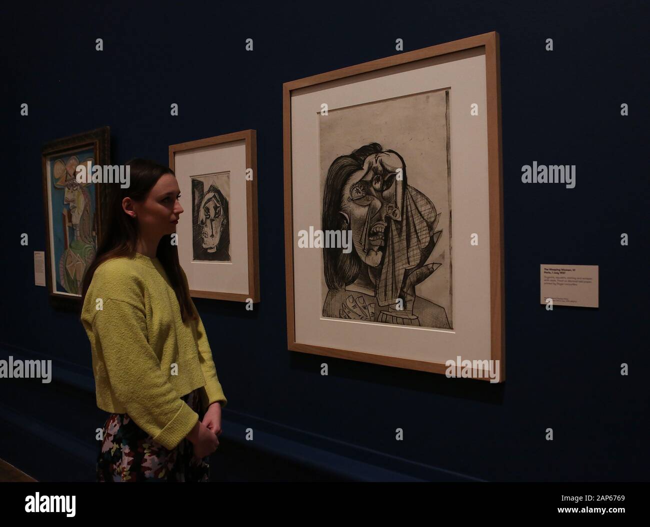 Bringin réuni plus de 300 œuvres et englobant l'ensemble de Picasso 80 ans de carrière , ce ground breaking exposition porte sur la myriade de façons dont l'artiste a travaillé .Pablo Picasso a travaillé dans une variété de médiums . Son engagement prolongé a connu une croissance de la profonde reconnaissance de l'artiste le monde physique et son désir de manipuler différents matériaux . Faits saillants : Femmes un leur toilette un extraordinaire collage de coupé et collé . Les dessins de Picasso : Self portrait et femme assise ( Dora)ils disposent avec la variété des techniques d'impression qu'il explore . Banque D'Images