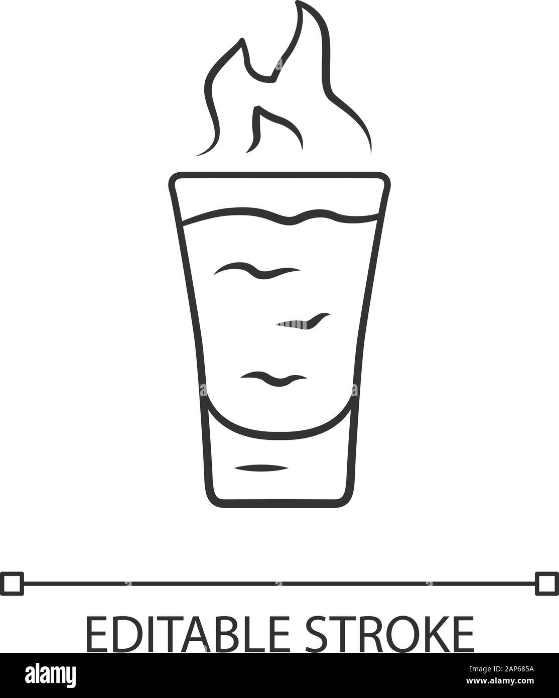 Flaming shot icône linéaire. Verre à boisson, un feu brûlant. Verre avec l'alcool à haute inflammables. L'absinthe. Fine ligne illustration. Symbole de contour Illustration de Vecteur