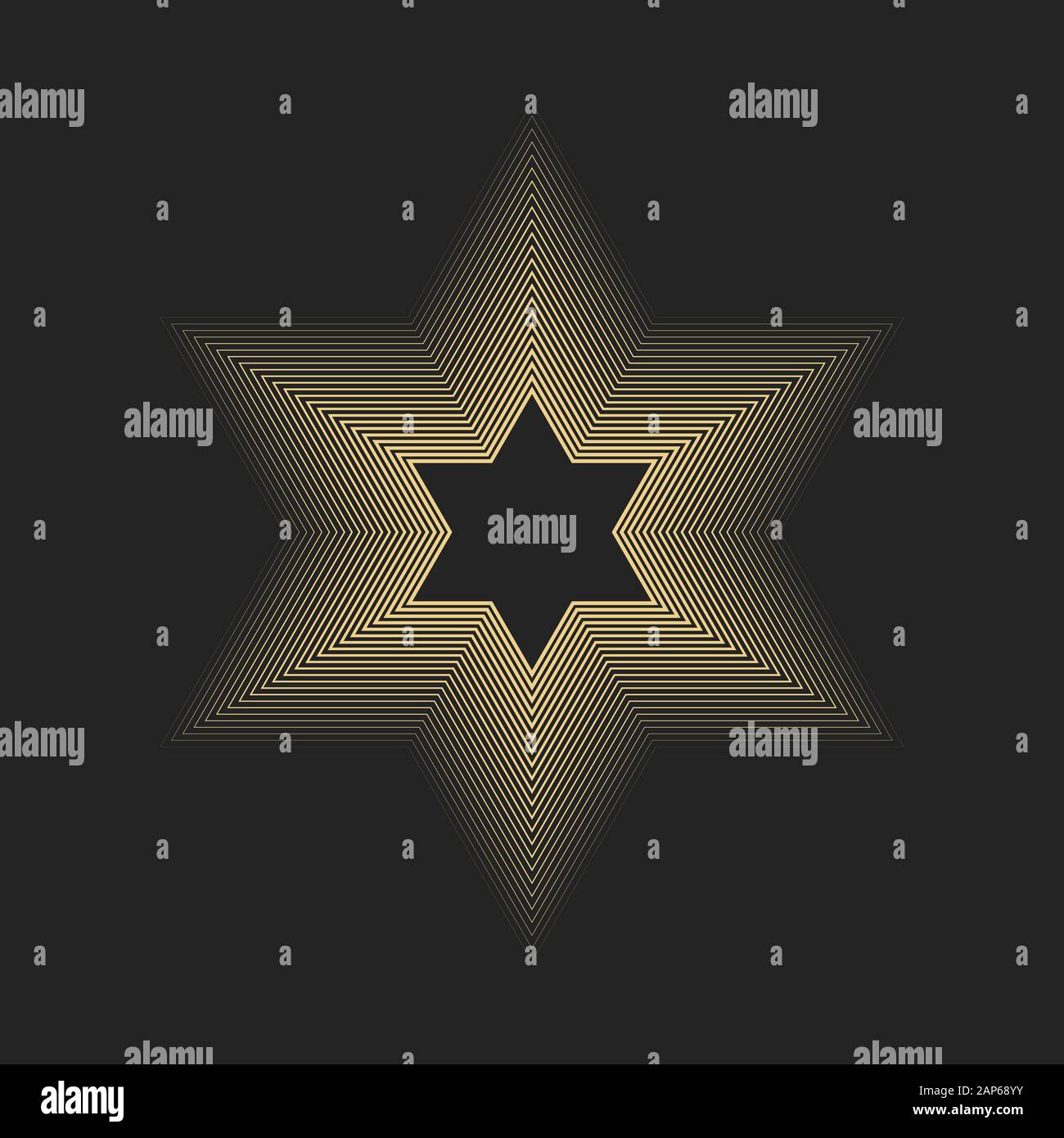 Les lignes d'or qui fait une étoile à six pointes figure. Étoile de David en demi-teinte. Vector hexagramme. Illustration de Vecteur