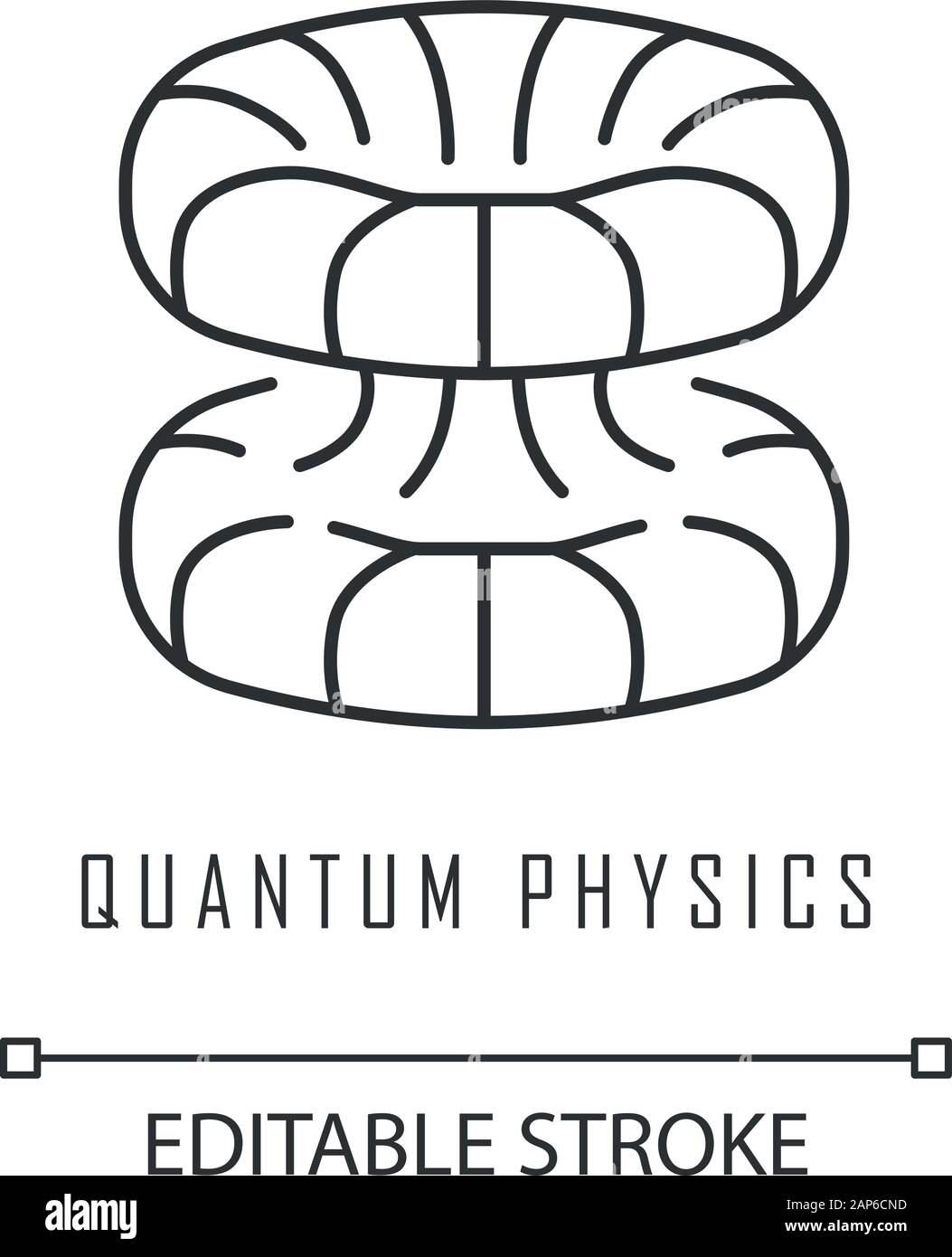 La physique quantique l'icône linéaire. L'énergie nucléaire. Nanotechology futuriste. La mécanique quantique modèle théorique. Fine ligne illustration. Symbole de contour. Ve Illustration de Vecteur