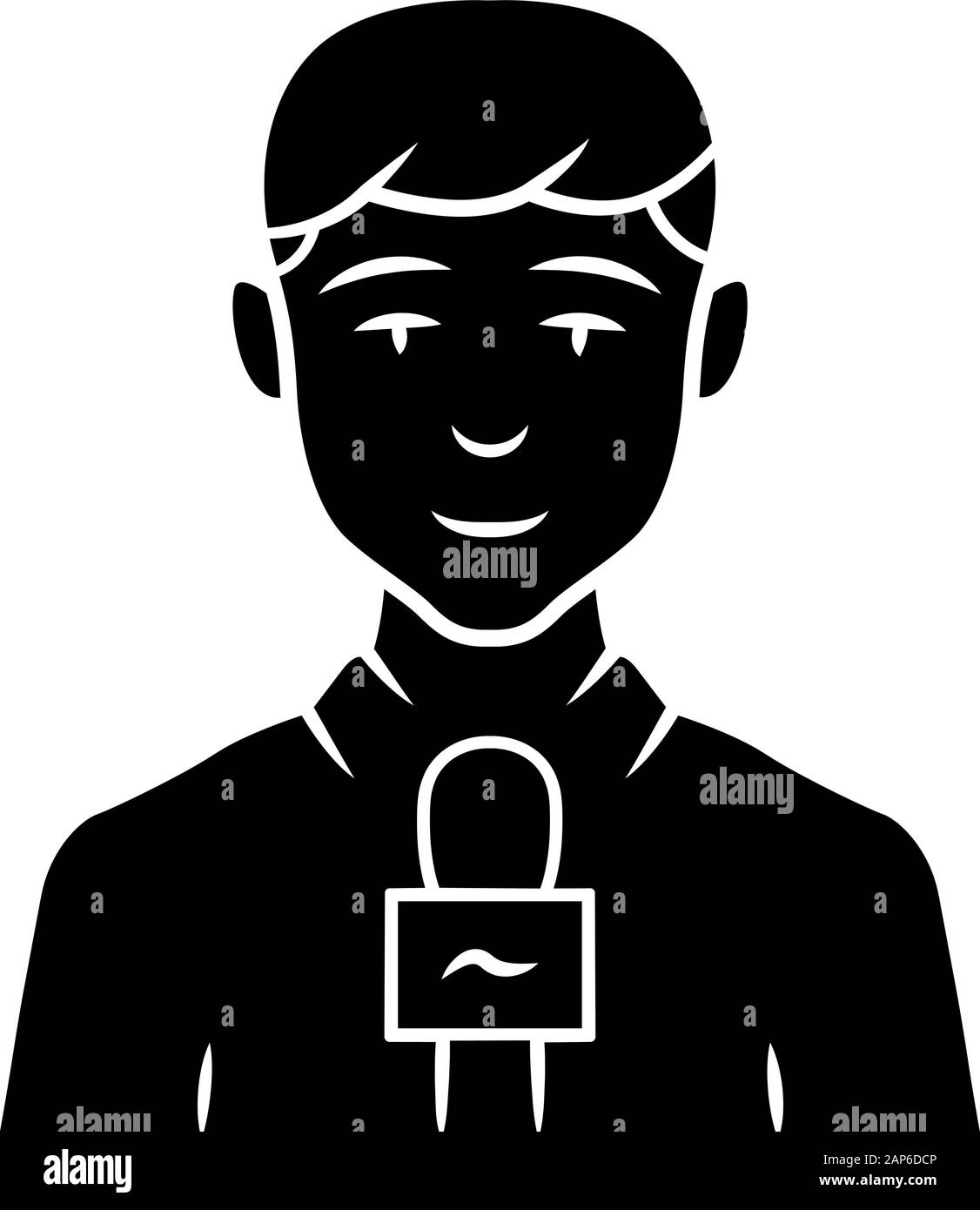 Homme journaliste icône glyphe. Présentatrice TV, l'intervieweur avec microphone. Animateur de télévision. Rapports présentateur breaking news. L'animateur de télévision. Silhouette symb Illustration de Vecteur