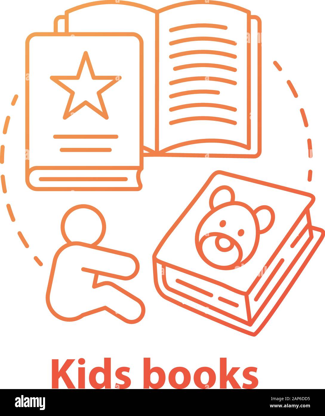 Enfants livres concept rouge icône. La littérature pour enfants idée fine ligne illustration. Des contes, des livres d'images, des poèmes pour enfants. L'exercice de l'éducation préscolaire Illustration de Vecteur