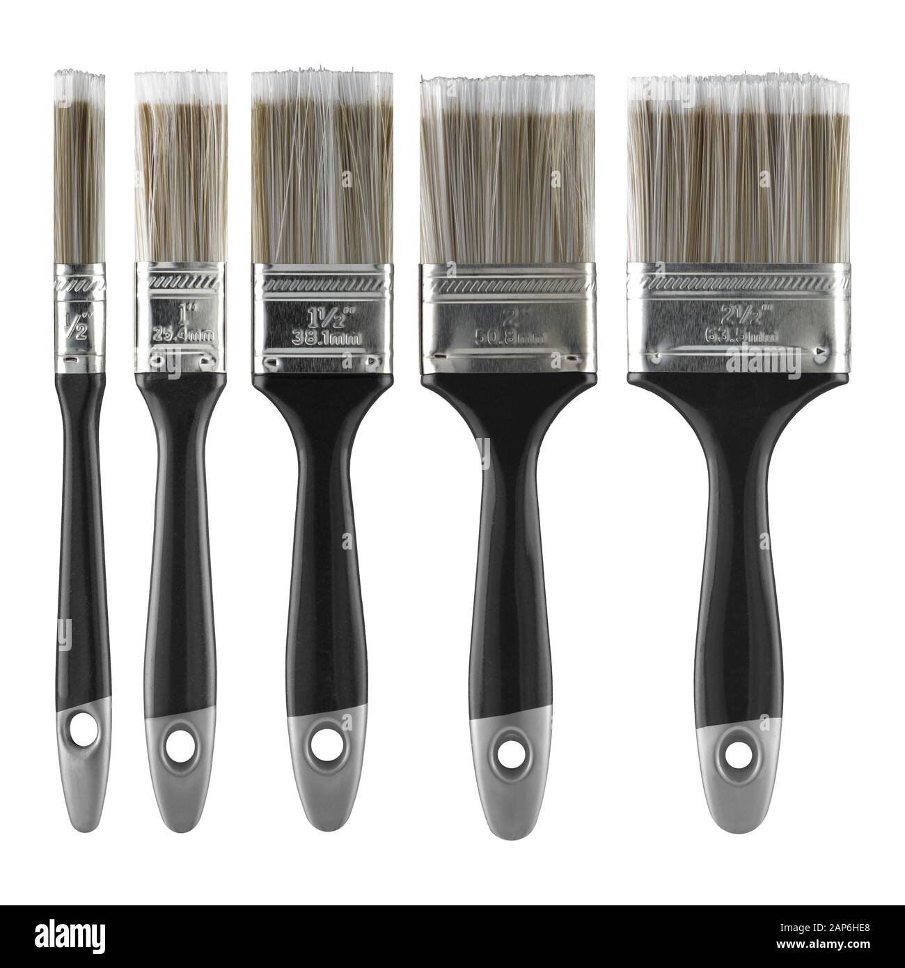Un jeu de cinq décorateurs peint des pinceaux sur blanc avec le chemin de découpe Banque D'Images