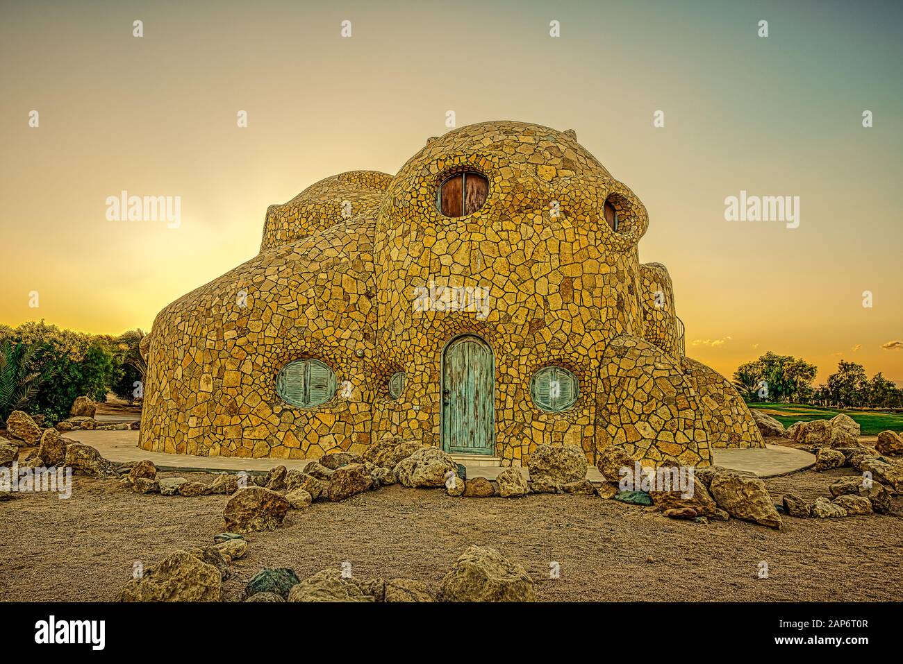Turtle House avec une architecture unique au coucher du soleil, el Gouna, Egypte, 8 janvier 2020 Banque D'Images