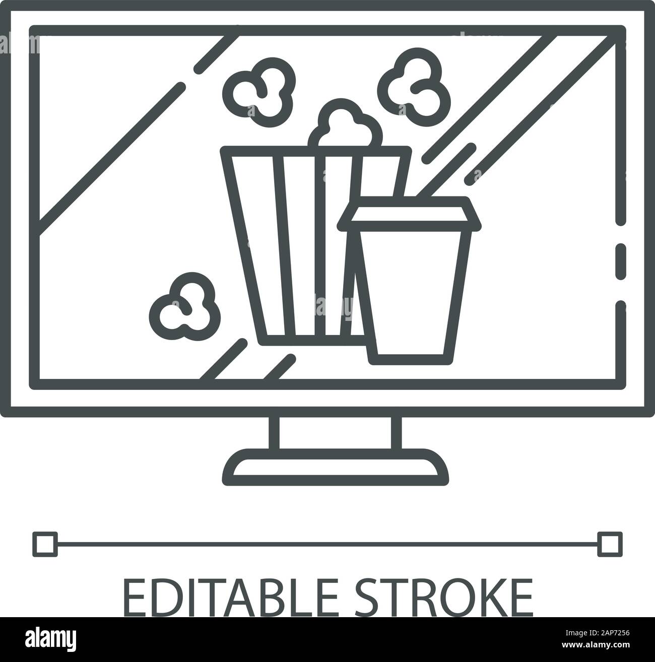 Les films et la télévision l'icône linéaire. Regarder des films, tv. Pop-corn, boissons. E commerce ministère catégories. Fine ligne illustration. Symbole de contour. Vect Illustration de Vecteur