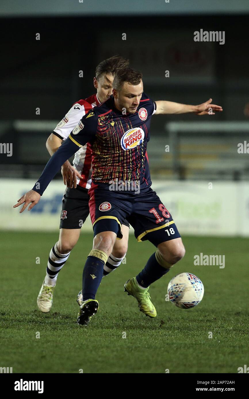 Exeter, Royaume-Uni. 21 Jan, 2020. Parrett Dean de Stevenage au cours de l'EFL Football League Trophy match entre la Ville d'Exeter et Stevenage à St James' Park, Exeter, Angleterre le 21 janvier 2020. Photo par Dave Peters. Usage éditorial uniquement, licence requise pour un usage commercial. Aucune utilisation de pari, de jeux ou d'un seul club/ligue/dvd publications. Credit : UK Sports Photos Ltd/Alamy Live News Banque D'Images