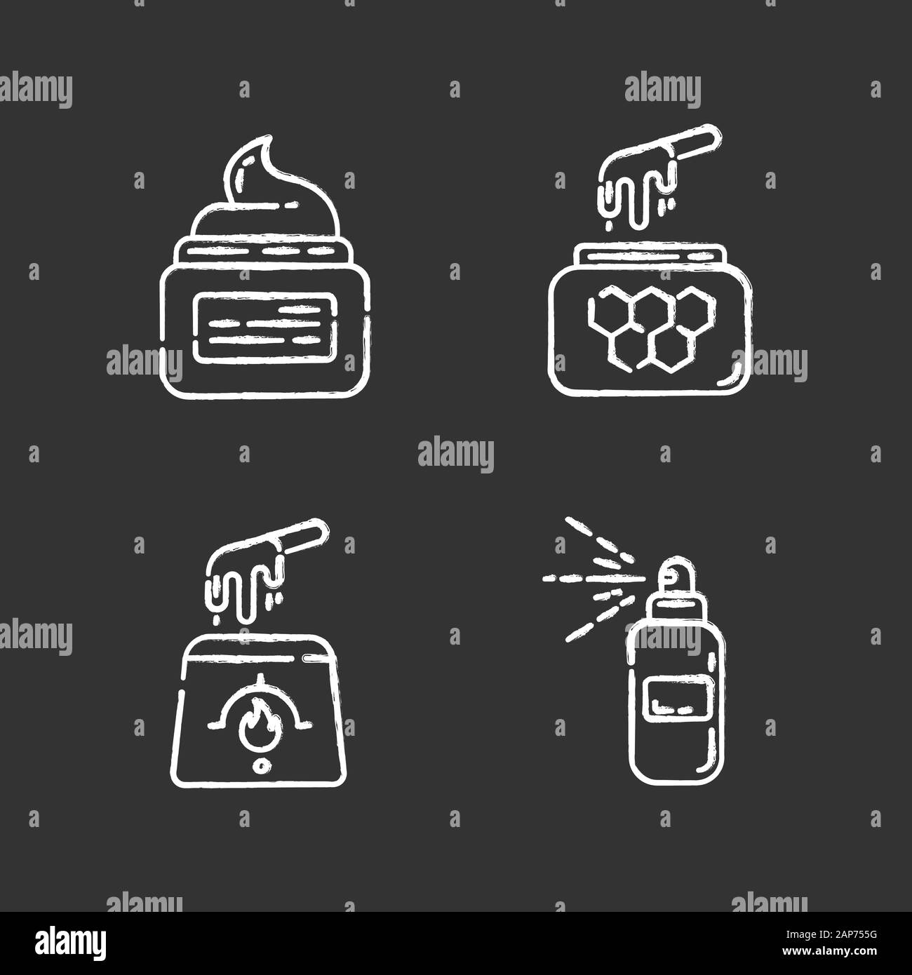 La cire craie produits icons set. Chaud, doux, le miel de la cire dans un bocal. L'équipement d'enlèvement de cheveux. Spray Corps pour l'épilation. Traitement de beauté professionnels cosmeti Illustration de Vecteur