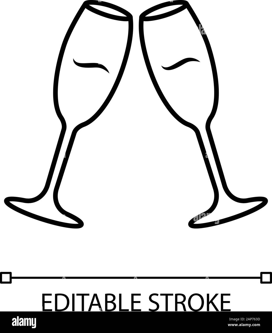 Deux cliquetis des verres à vin icône linéaire. Des flûtes à champagne. Glassfuls d'alcool boire. Service du vin. La célébration. Fine ligne illustration. Symbole de contour Illustration de Vecteur