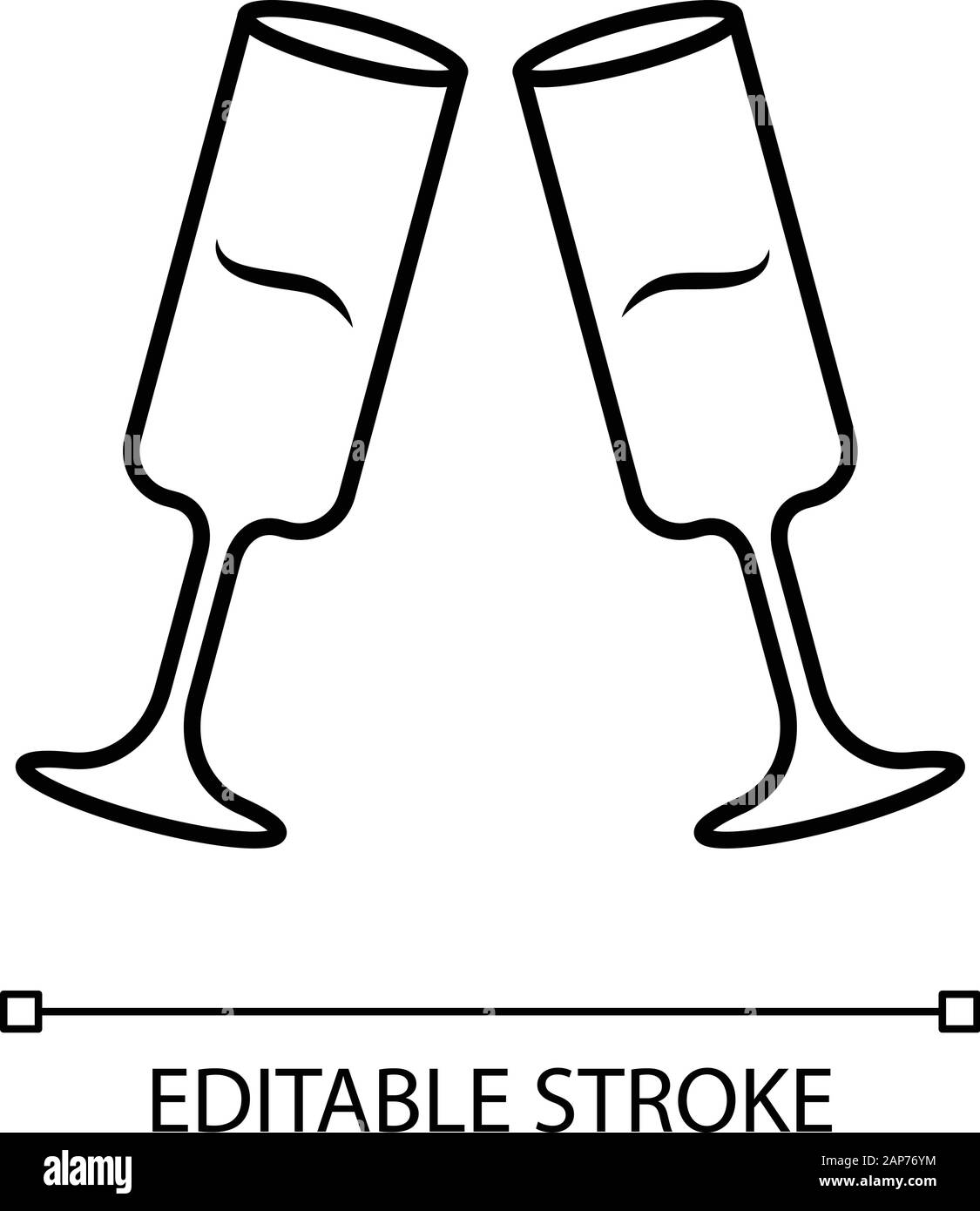 Deux verres de champagne métallique icône linéaire. Glassfuls d'alcool boire. Service du vin. La célébration. Cheers. Fine ligne illustration. Symbole de contour. Vec Illustration de Vecteur