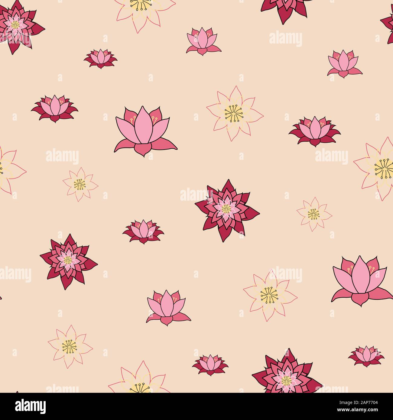 Les fleurs de lotus nénuphar, big fleurs ouvertes répéter, harmonieuse, vecteur, illustration design pattern de surface Illustration de Vecteur