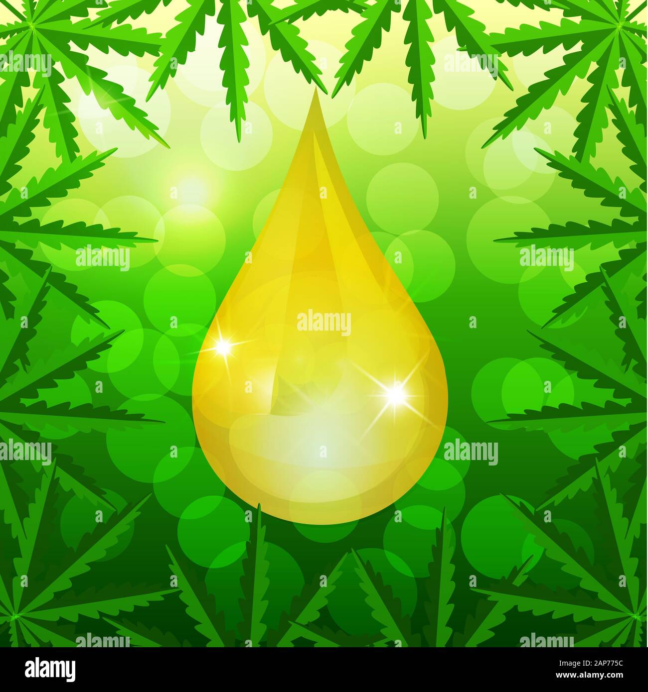 L'huile de cannabis chute avec des feuilles de cannabis. Huile médicale cbd. Illustration. Banque D'Images