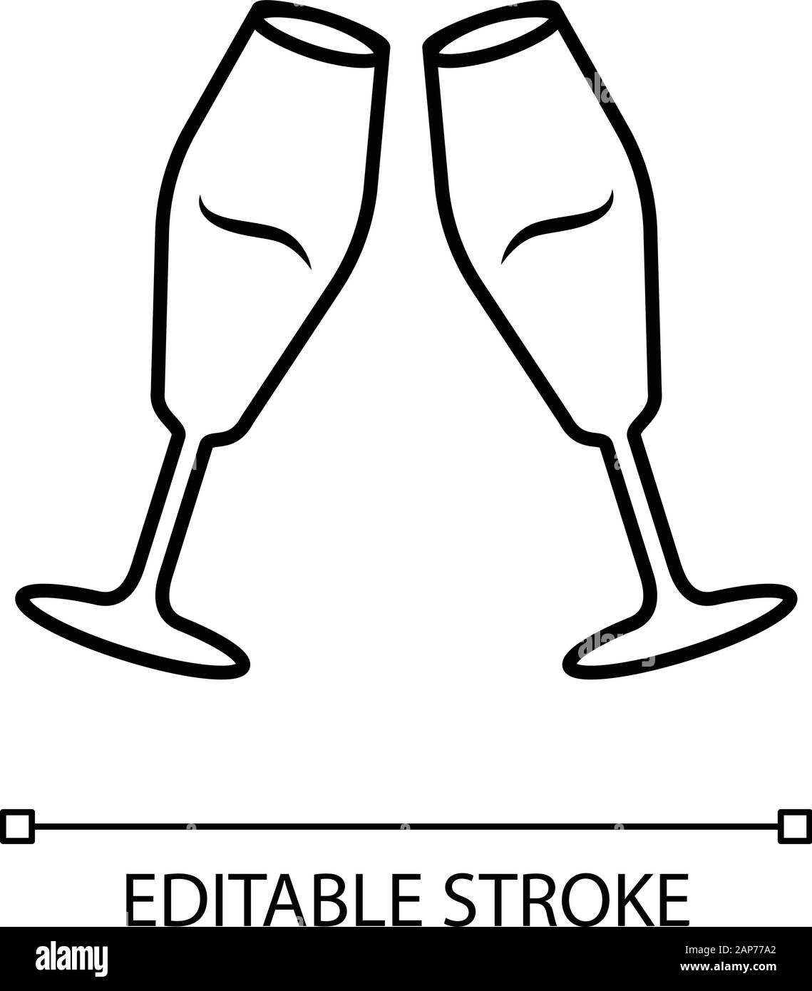 Deux verres de champagne métallique icône linéaire. Glassfuls d'alcool boire. Service du vin. La célébration. La verrerie. Fine ligne illustration. Symbole de contour. Illustration de Vecteur