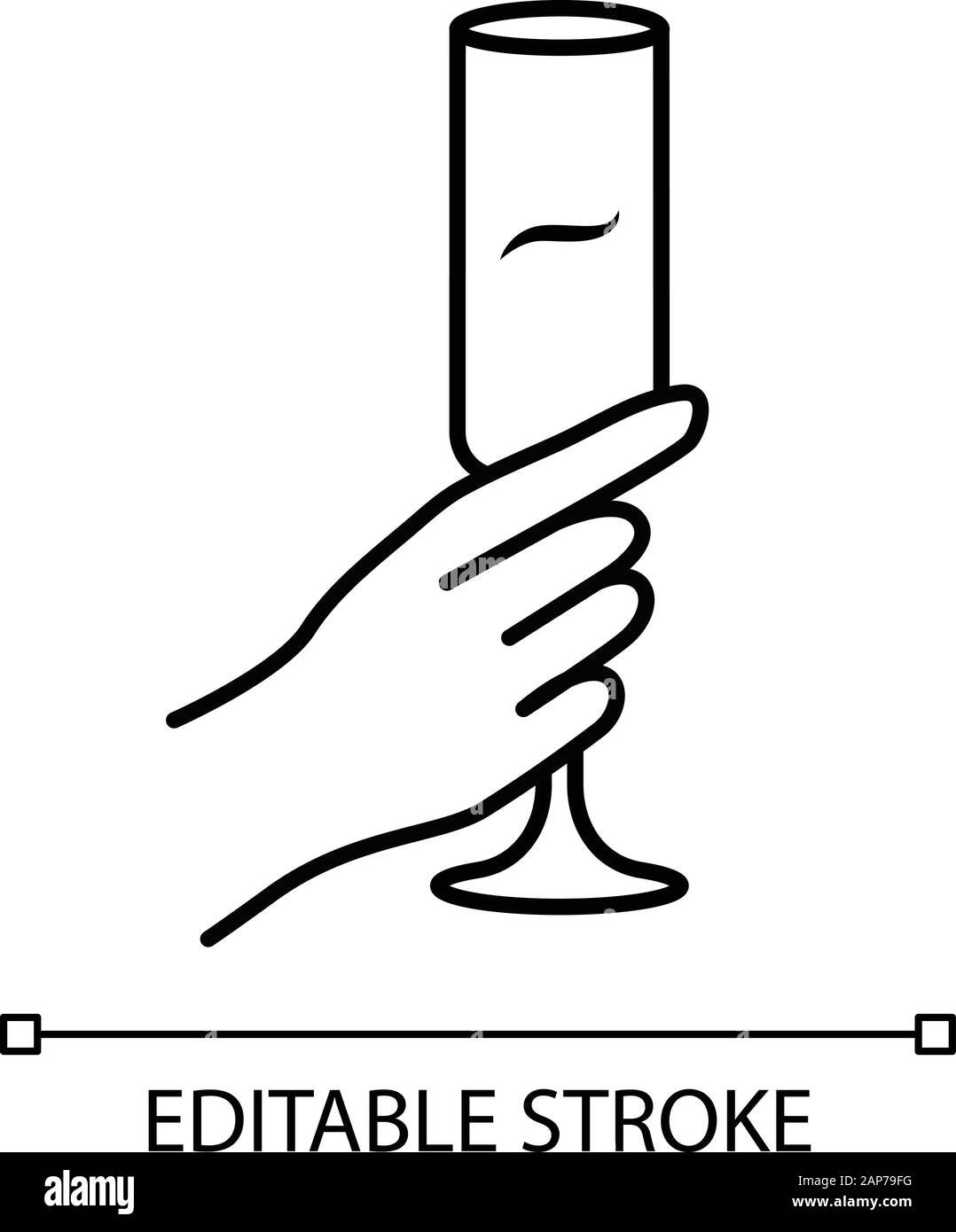 Main tenant le verre de vin icône linéaire. Flûte de champagne. Grands verres de boissons. Service du vin. La célébration. Fine ligne illustration. Symbole de contour. Illustration de Vecteur