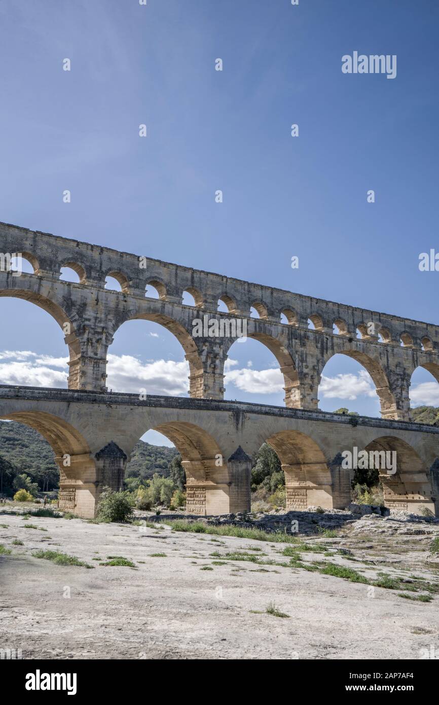 Pont du gard pont romain france grand angle Banque D'Images