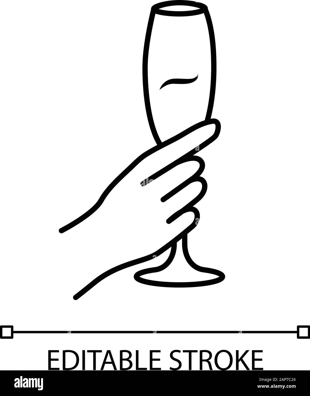 Main tenant le verre de vin icône linéaire. Verres à Champagne. Grands verres d'alcool boire. Service du vin. La célébration. Fine ligne illustration. Symbole de contour. Illustration de Vecteur