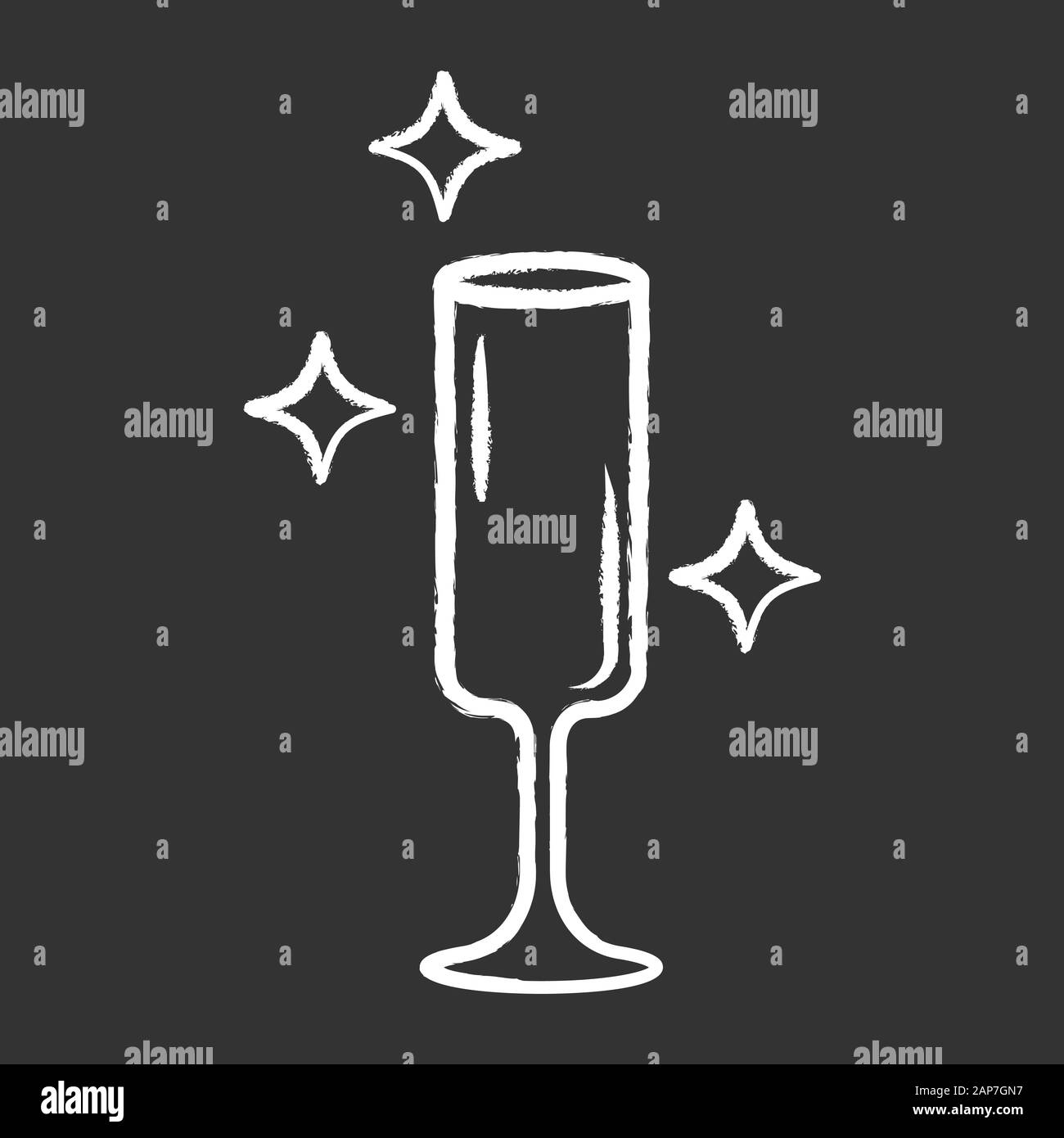 Verre à vin flûte icône de craie. Verrerie en cristal de formes et types. Verre pour vin mousseux, champagne, cocktails. Boire de l'alcool. Service de table St. Illustration de Vecteur