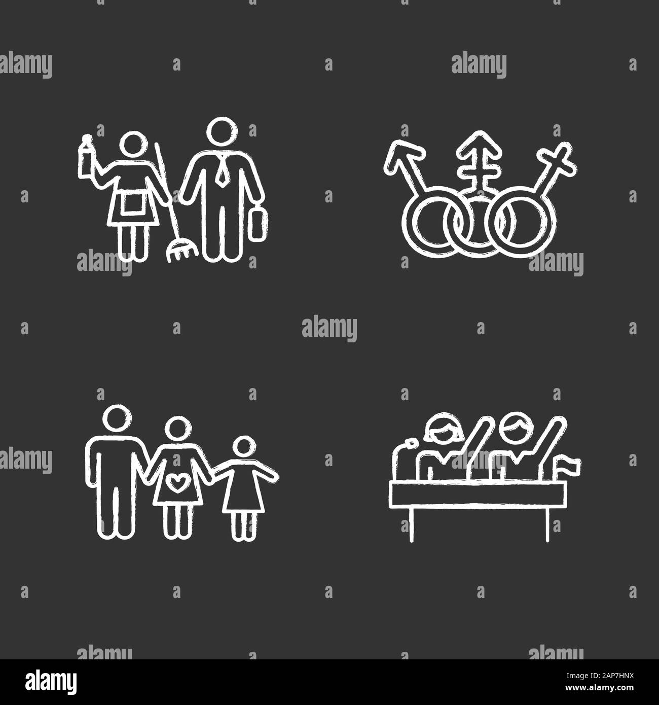 L'égalité de la craie icons set. L'homme politique. Les personnes ...