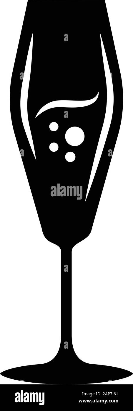 Icône glyphe wineglass flûte. Vin mousseux et champagne. L'alcool boisson avec des bulles. Cocktail Party. Apéritif doux. Symbole de Silhouette. Negativ Illustration de Vecteur
