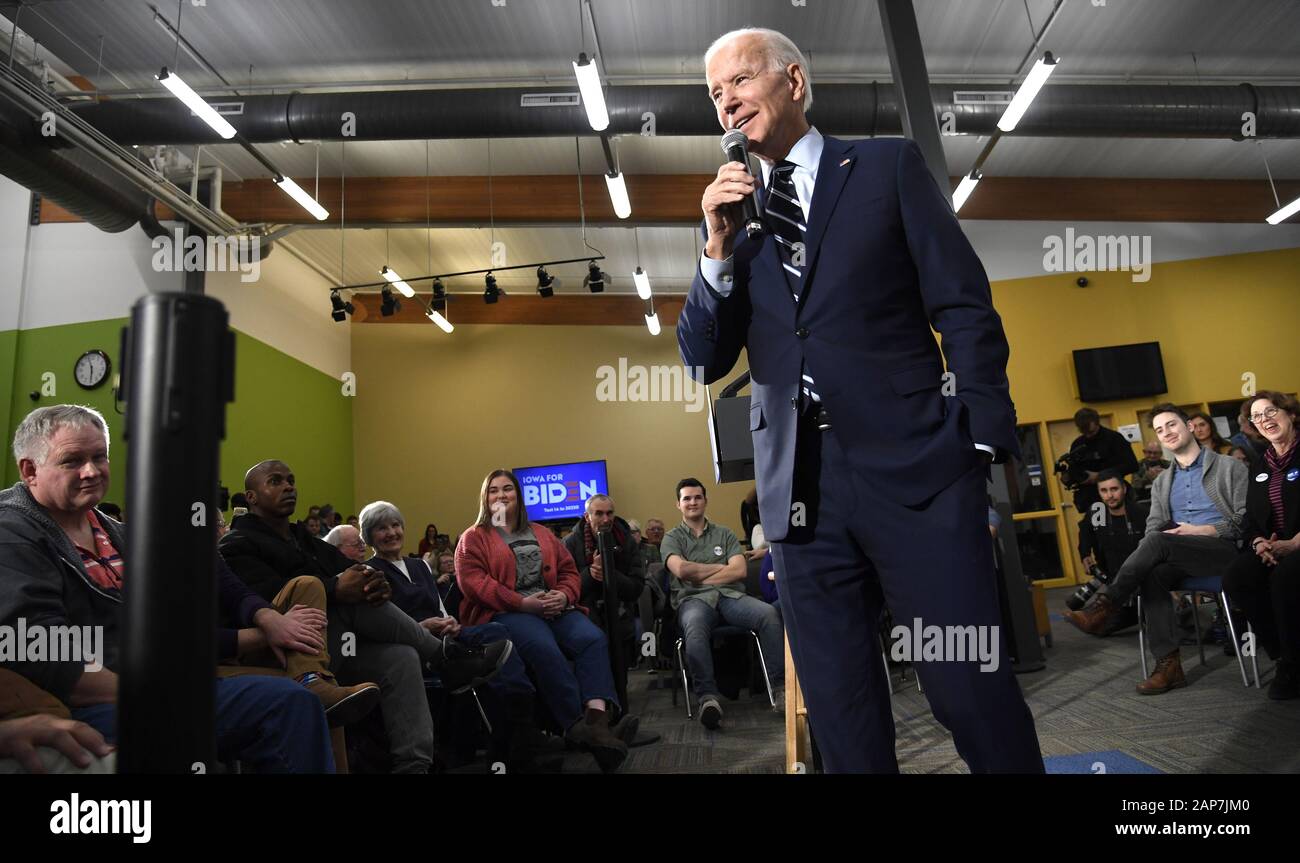 Fort Dodge, United States. 21 Jan, 2020. Le candidat démocrate pour 2020 l'ancien Vice-président américain Joe Biden fait remarques pendant un événement communautaire à Iowa Central Community College, à Fort Dodge, Iowa, le mardi, Janvier 21, 2020. Les candidats continuent d'avant la campagne de l'Iowa's premier-dans-le-caucus de la nation le 3 février. Photo de Mike Theiler/UPI. Credit : UPI/Alamy Live News Banque D'Images