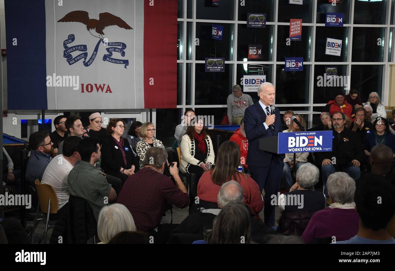 Fort Dodge, United States. 21 Jan, 2020. Le candidat démocrate pour 2020 l'ancien Vice-président américain Joe Biden fait remarques pendant un événement communautaire à Iowa Central Community College, à Fort Dodge, Iowa, le mardi, Janvier 21, 2020. Les candidats continuent d'avant la campagne de l'Iowa's premier-dans-le-caucus de la nation le 3 février. Photo de Mike Theiler/UPI. Credit : UPI/Alamy Live News Banque D'Images