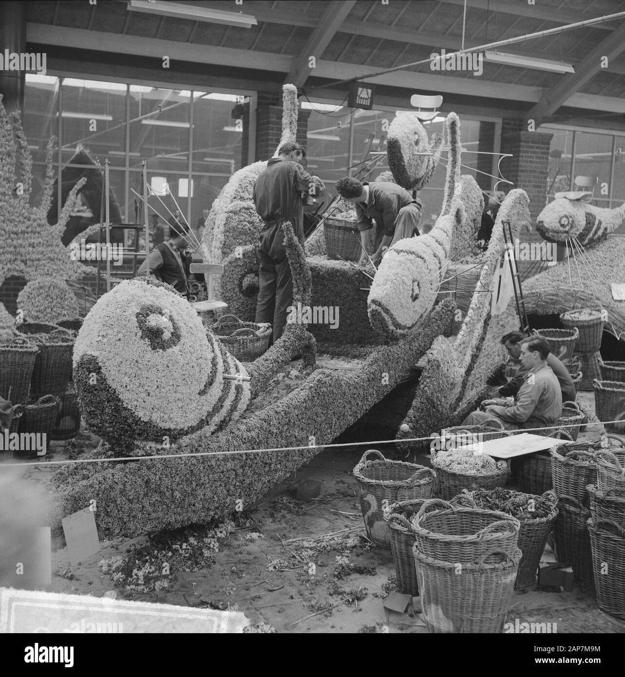 Corso fleuri à la création, à l'avant des voitures vues illustrant un amoureux de la nature Date : Mai 10, 1963 Mots-clés : FLEUR CORSOS, voitures, amoureux de la nature Banque D'Images