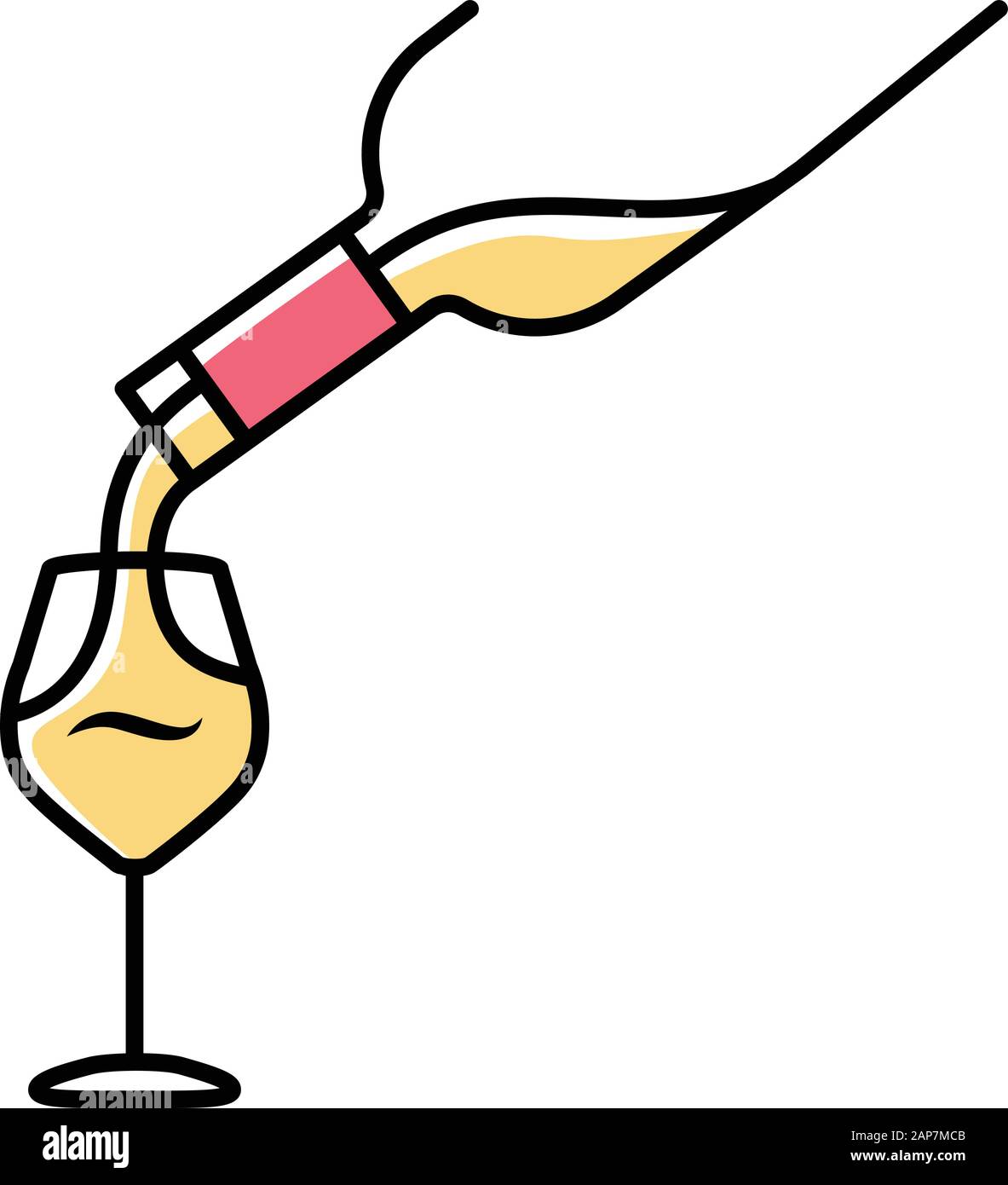 Vin blanc couleur jaune de l'icône. L'affluent dans le verre. Bouteille  d'apéritif. Barman, sommelier, winery. Bar, restaurant. Parti, cel Image  Vectorielle Stock - Alamy